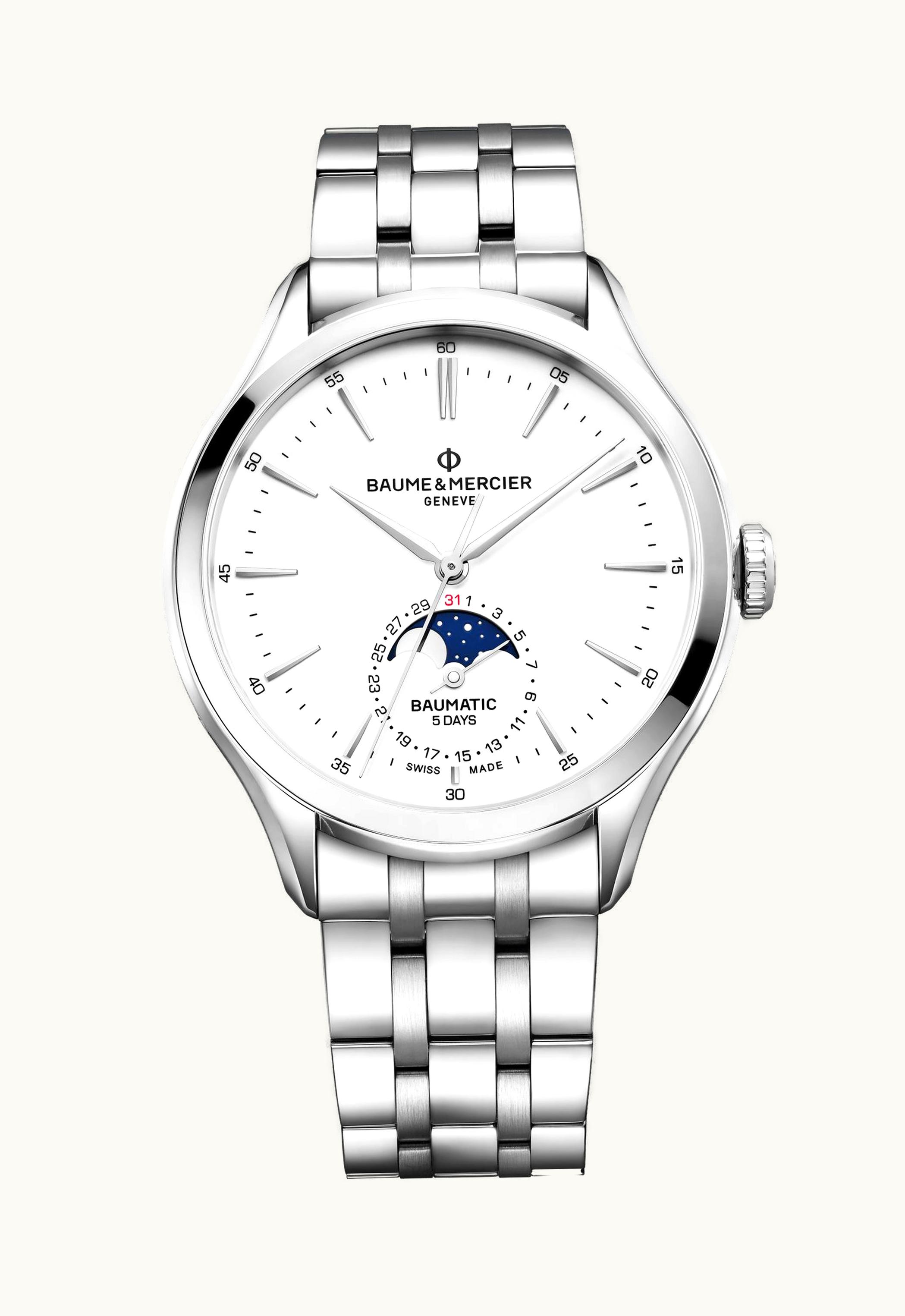 Baume & Mercier Clifton Baumatic Stainless Steel / White / Alligator