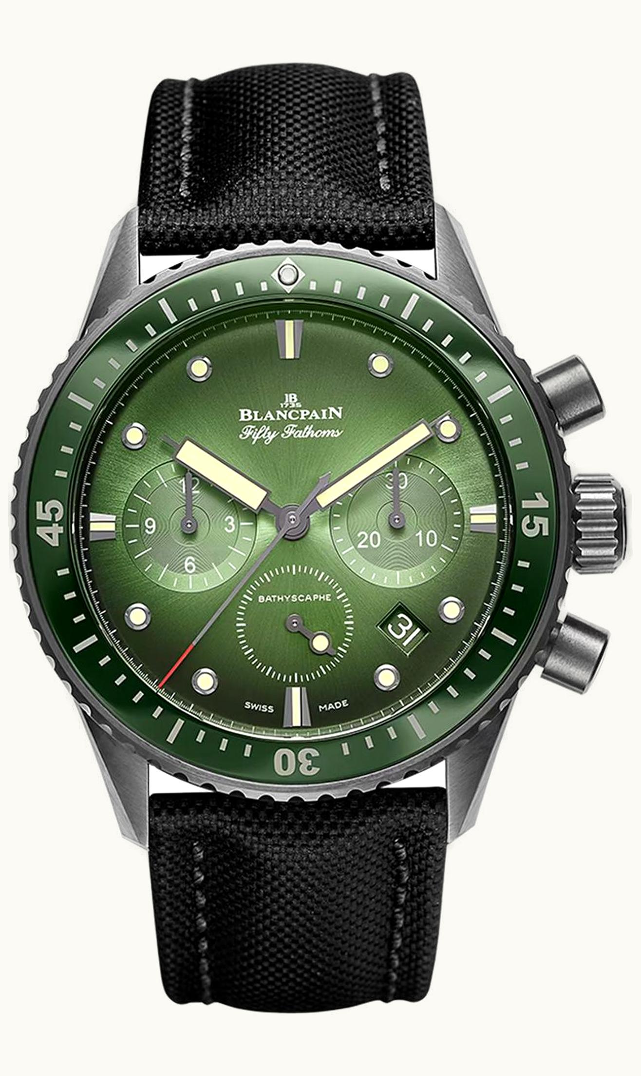 Blancpain Fifty Fathoms Bathyscaphe Flyback Chronograph Black Ceramic / Green / Canvas