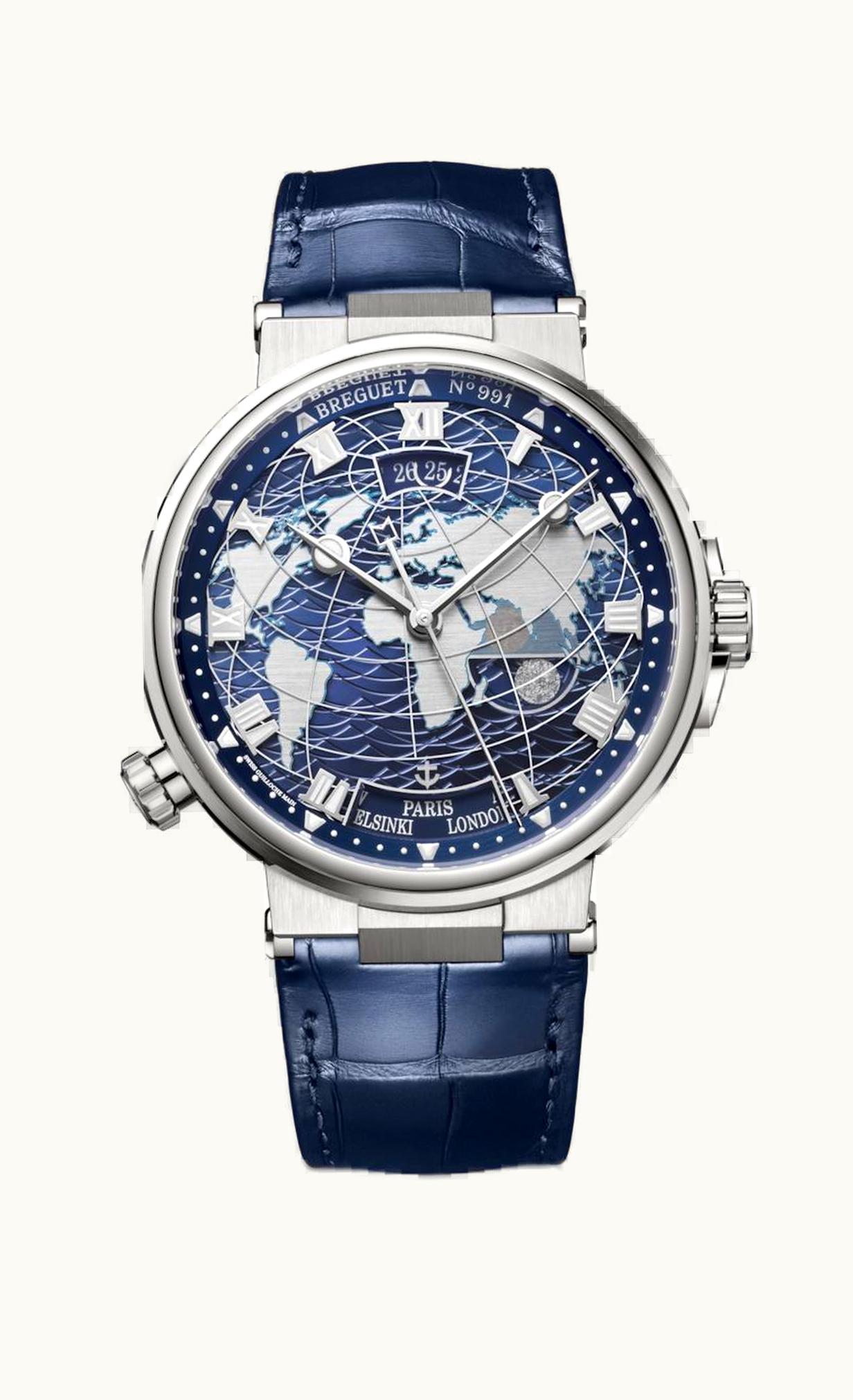 Breguet Marine Hora Mundi 5557 White Gold / Blue / Alligator