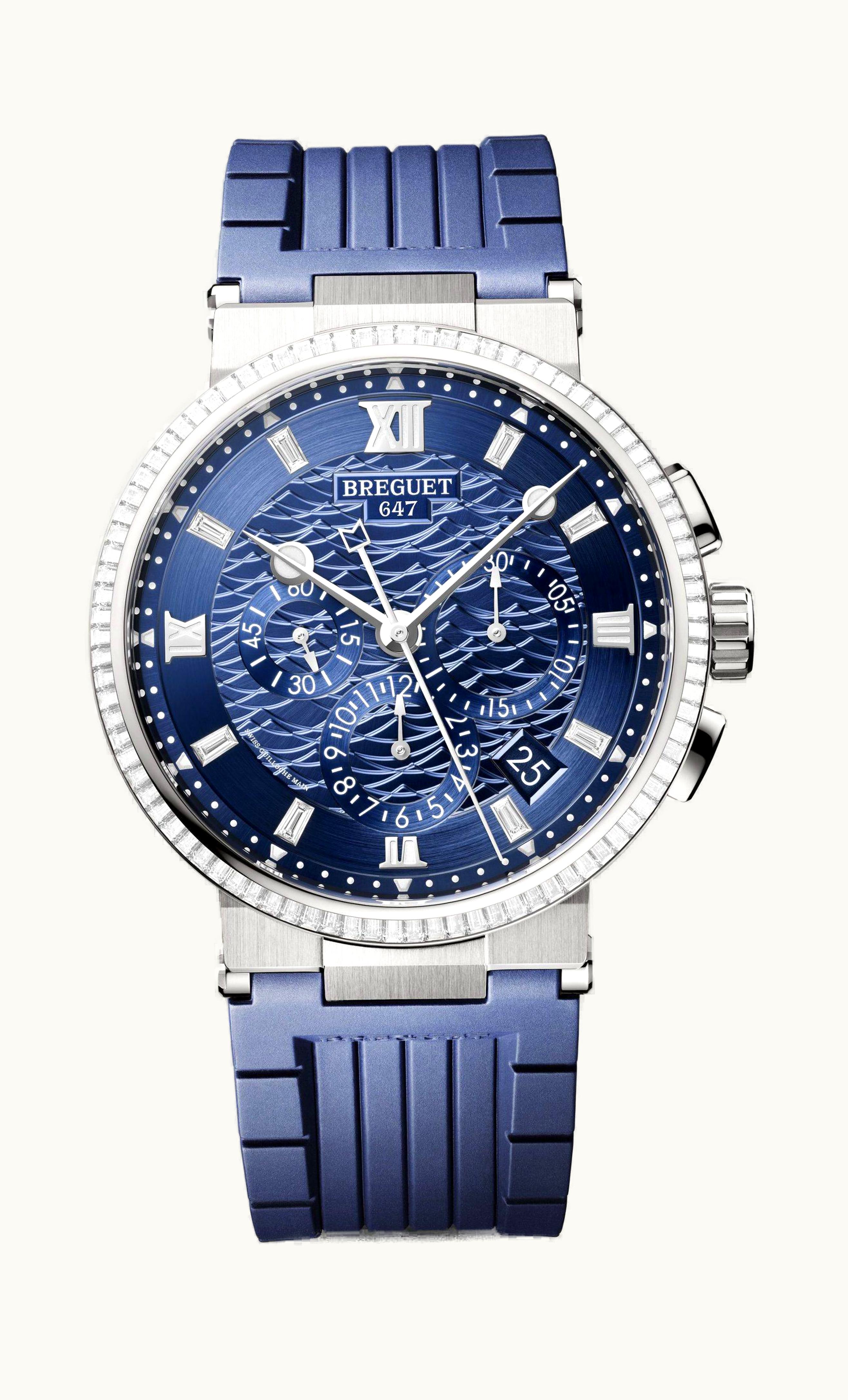 Breguet Marine Chronograph 5529 White Gold - Diamond / Blue / Rubber