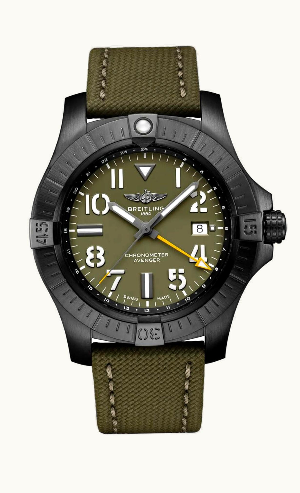 Breitling Avenger Automatic GMT 45 Night Mission / Green / Military / Pin