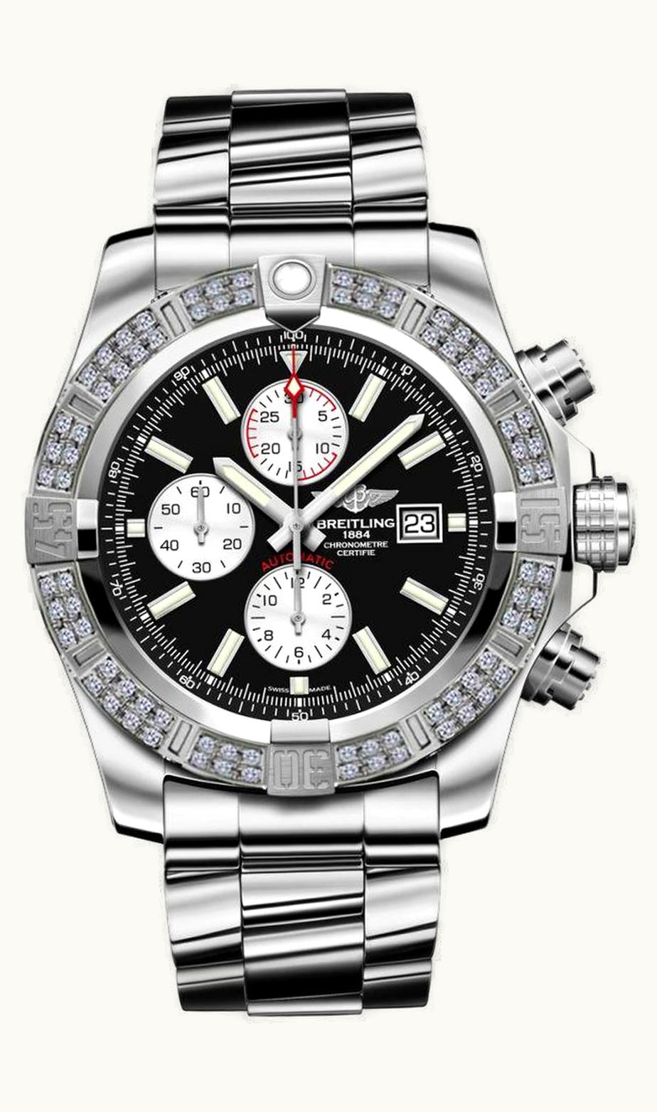 Breitling Super Avenger II Stainless Steel / Diamond / Volcano Black / Calf / Pin