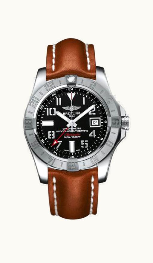 Breitling Avenger II GMT Stainless Steel / Volcano Black / Calf / Pin