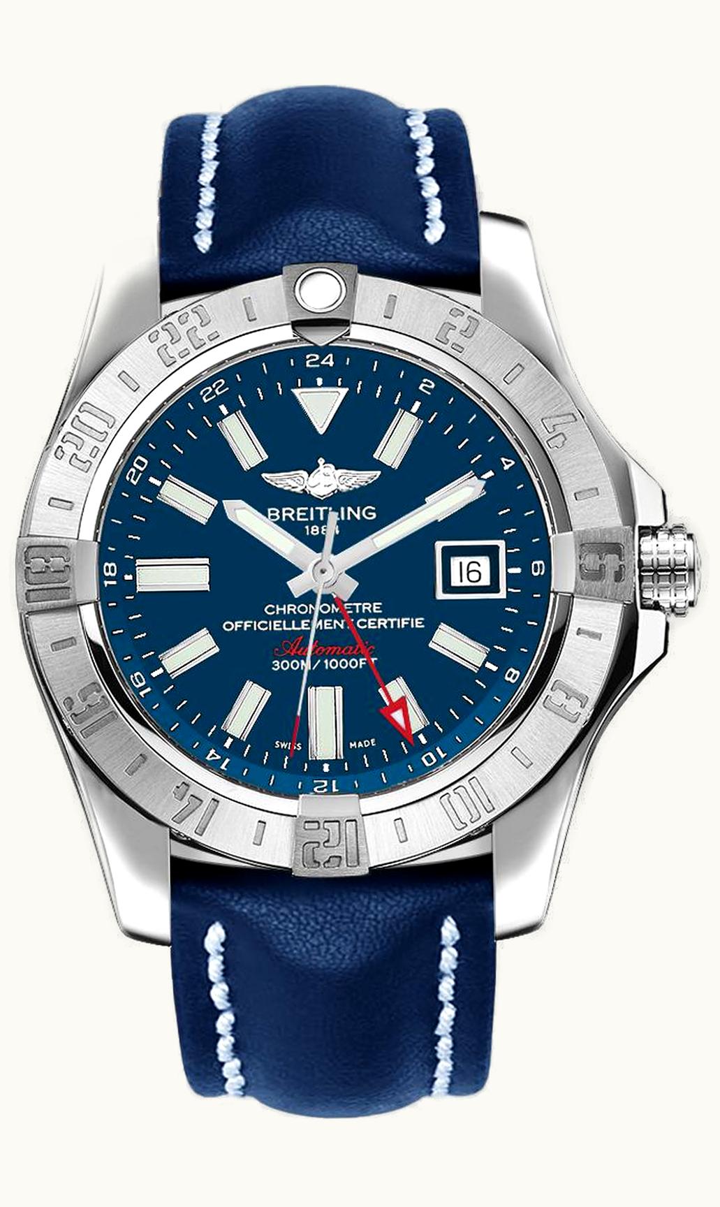 Breitling Avenger II GMT Stainless Steel / Mariner Blue / Calf / Pin