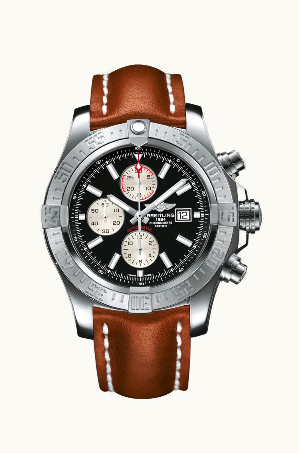 Breitling Super Avenger II Stainless Steel / Volcano Black / Calf / Folding