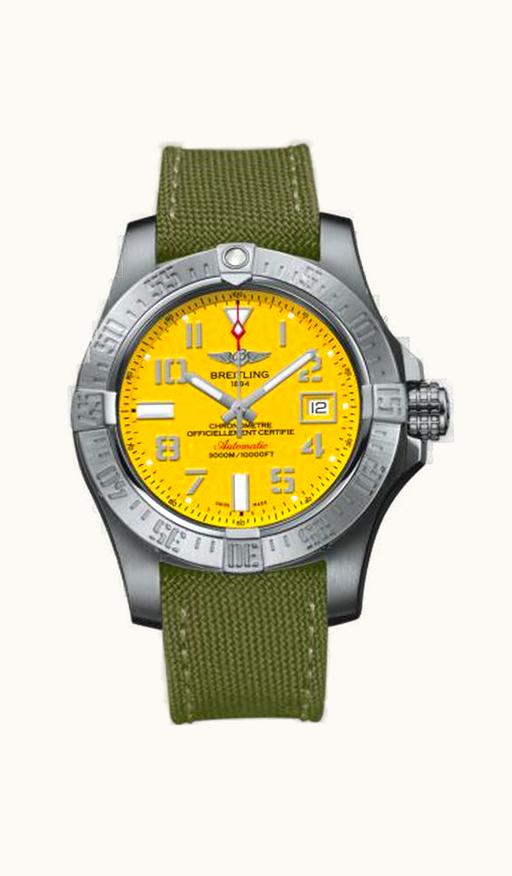 Breitling Avenger II Seawolf Stainless Steel / Cobra Yellow / Military / Pin