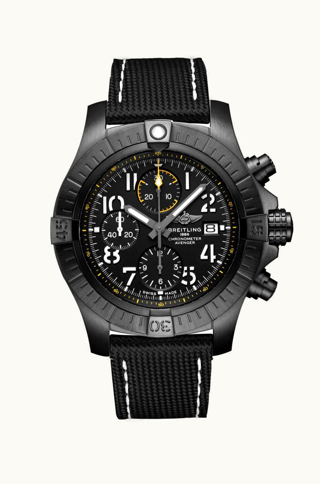 Breitling Avenger Chronograph 45 Stainless Steel / Black / Military / Folding