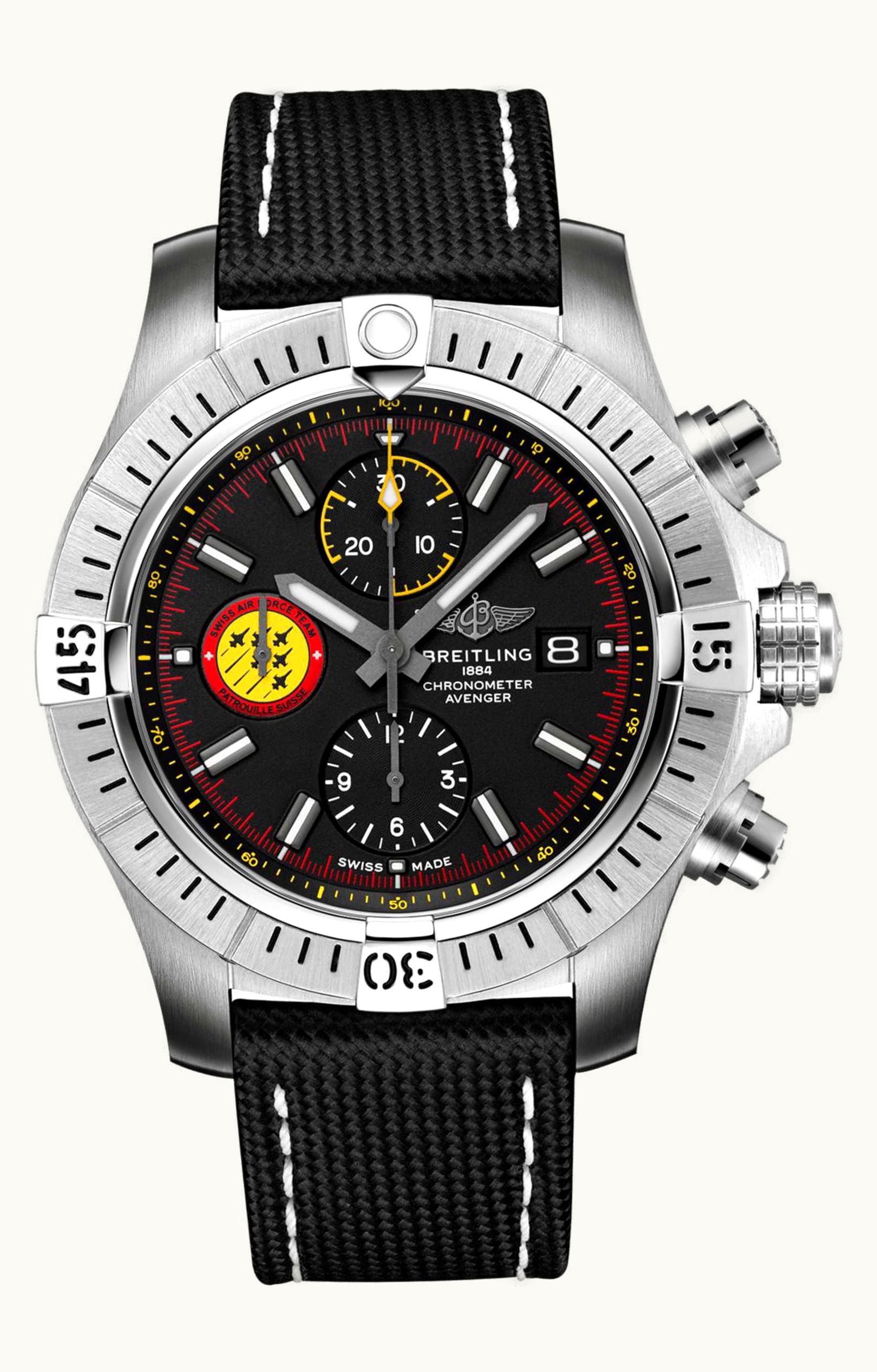Breitling Avenger Chronograph 45 Stainless Steel / Black / Military / Pin / Swiss Air Force Limited Edition