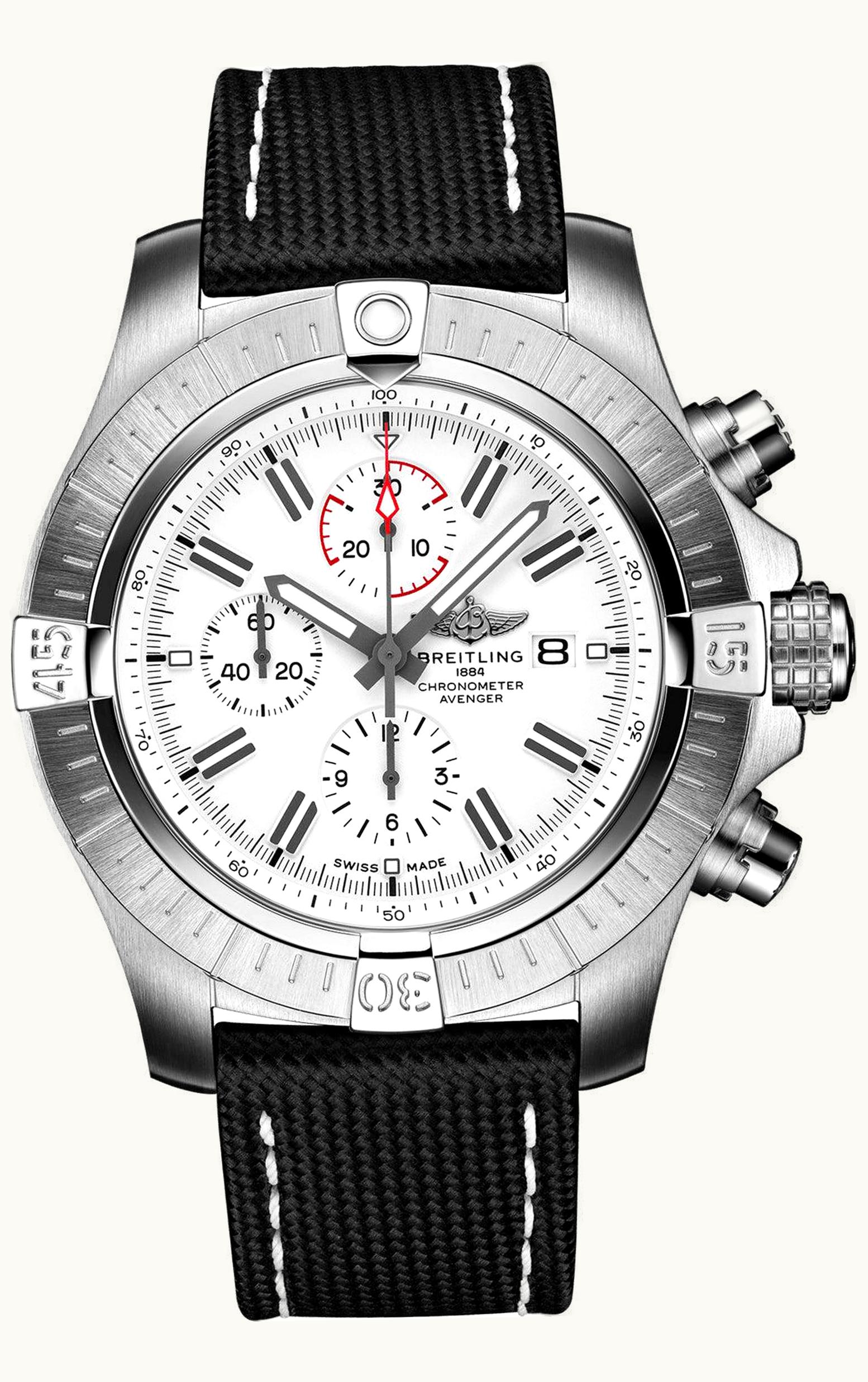 Breitling Avenger Chronograph 48 Stainless Steel / White / Calf / Pin