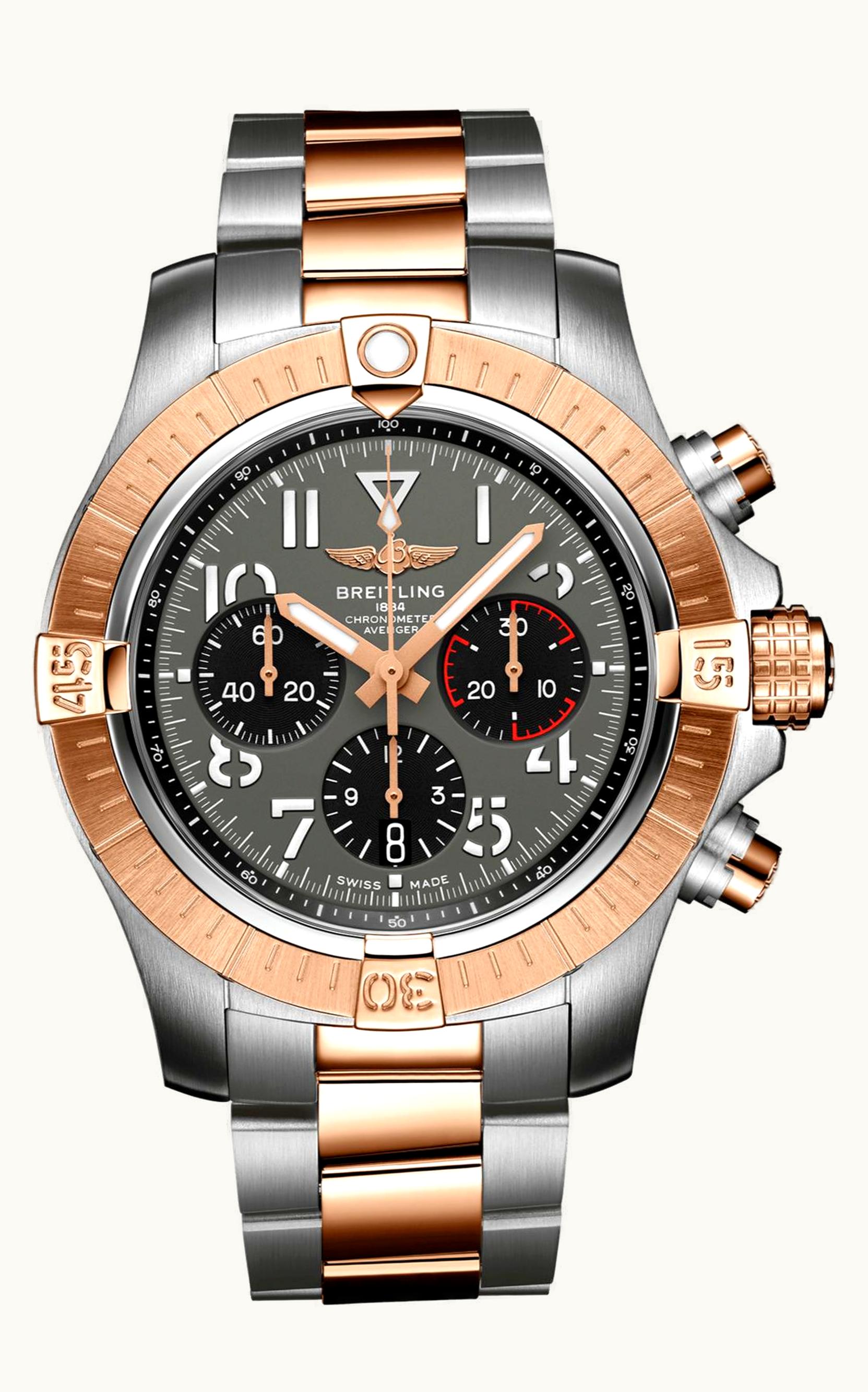 Breitling Avenger B01 Chronograph 45 Stainless Steel / Red Gold / Anthracite / Strap - Folding