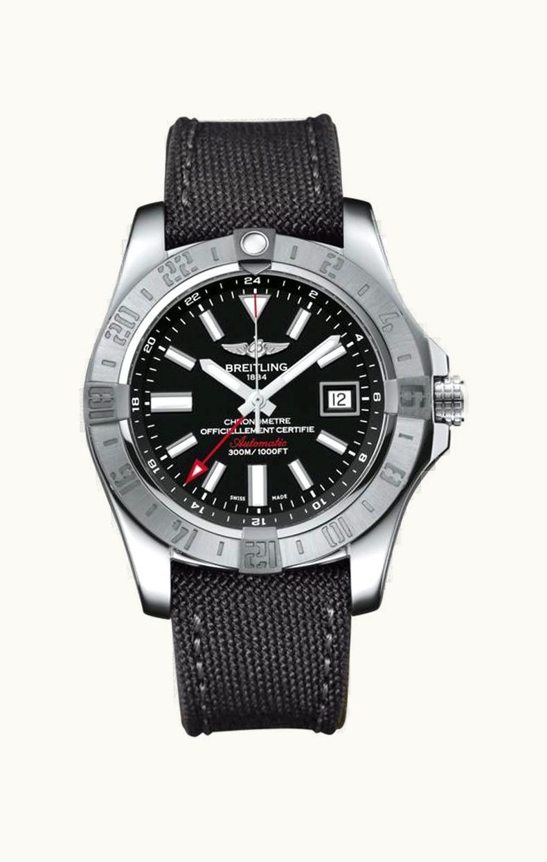 Breitling Avenger II GMT Stainless Steel / Volcano Black / Military / Pin