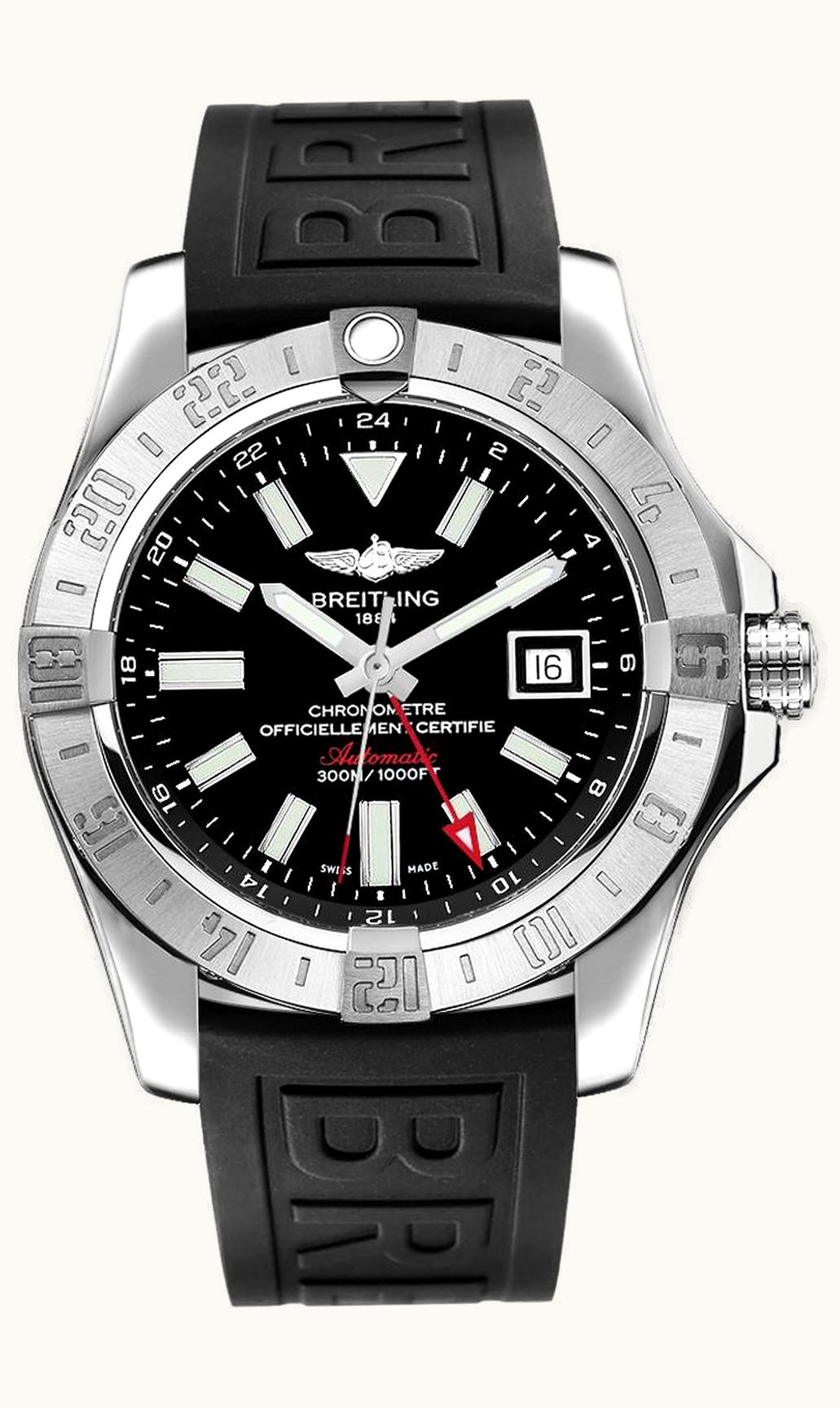 Breitling Avenger II GMT Stainless Steel / Volcano Black / Rubber / Pin