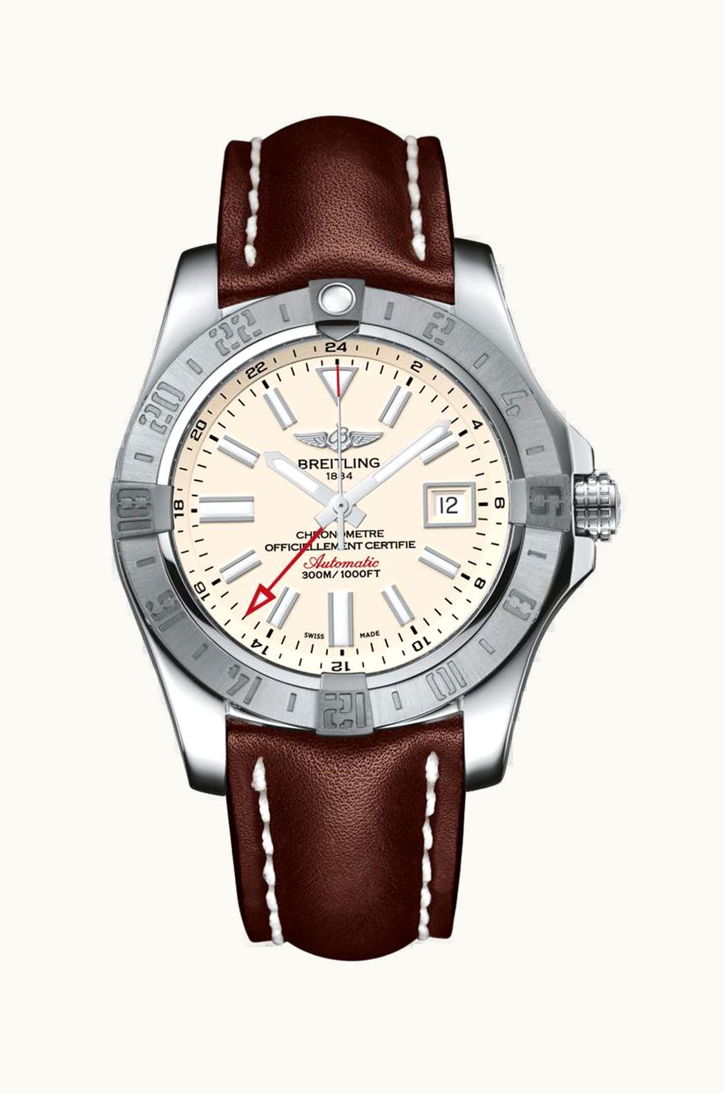 Breitling Avenger II GMT Stainless Steel / Diamond / Stratus Silver / Calf