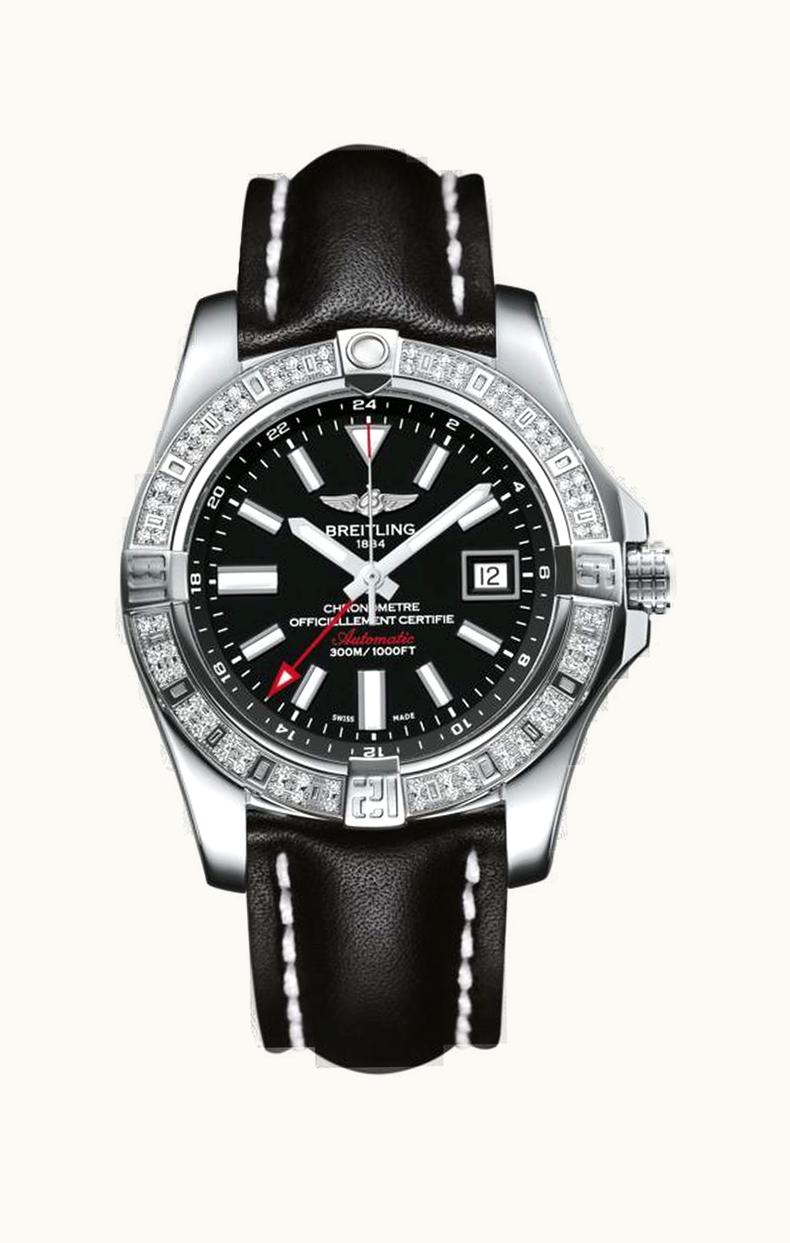 Breitling Avenger II GMT Stainless Steel / Diamond / Volcano Black / Calf