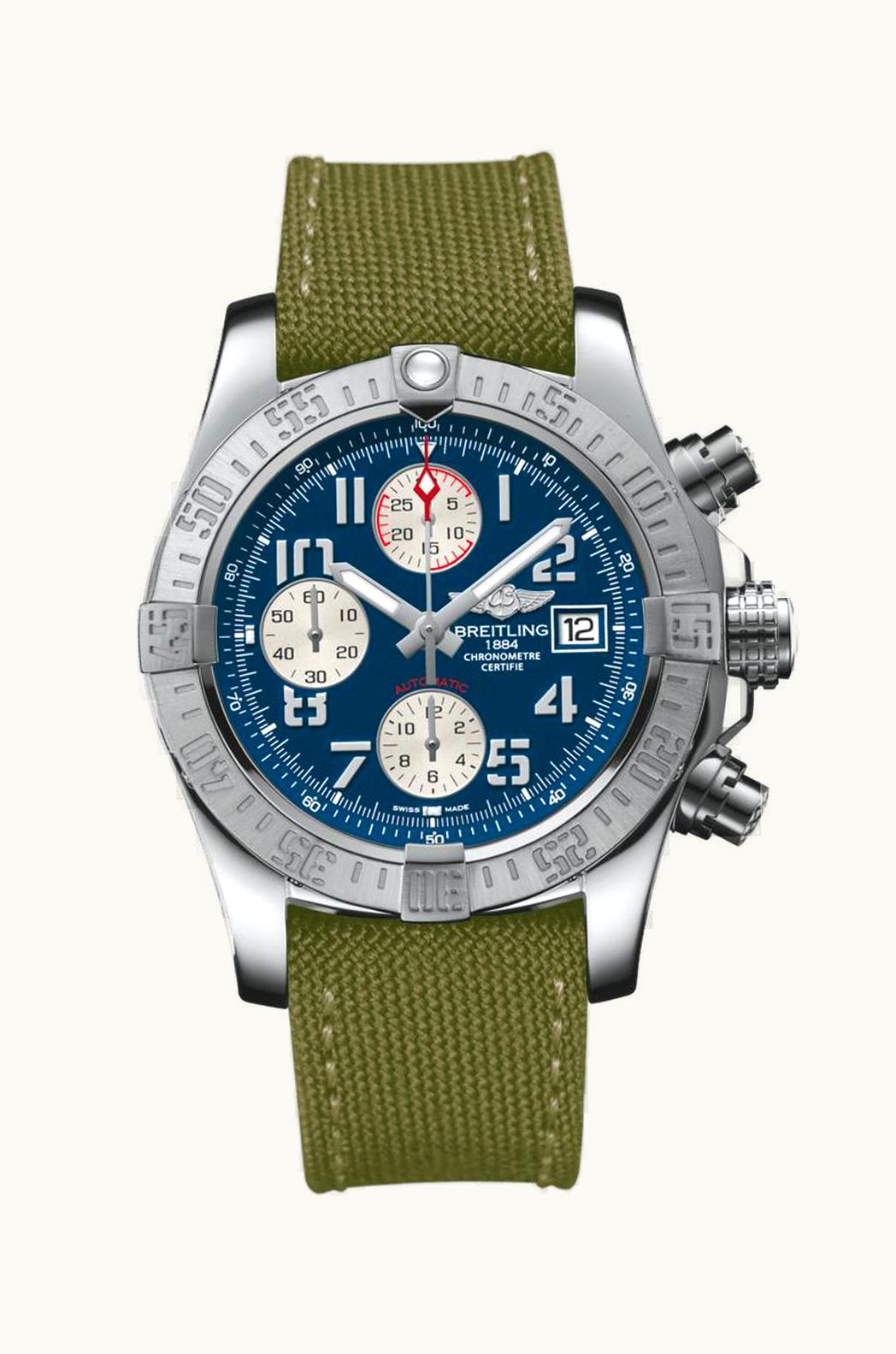 Breitling Avenger II Stainless Steel / Mariner Blue / Military / Pin