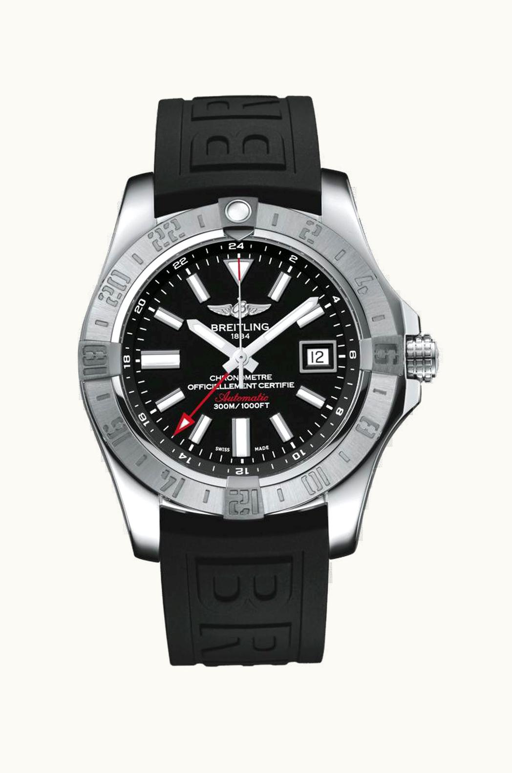 Breitling Avenger II GMT Stainless Steel / Volcano Black / Rubber / Folding
