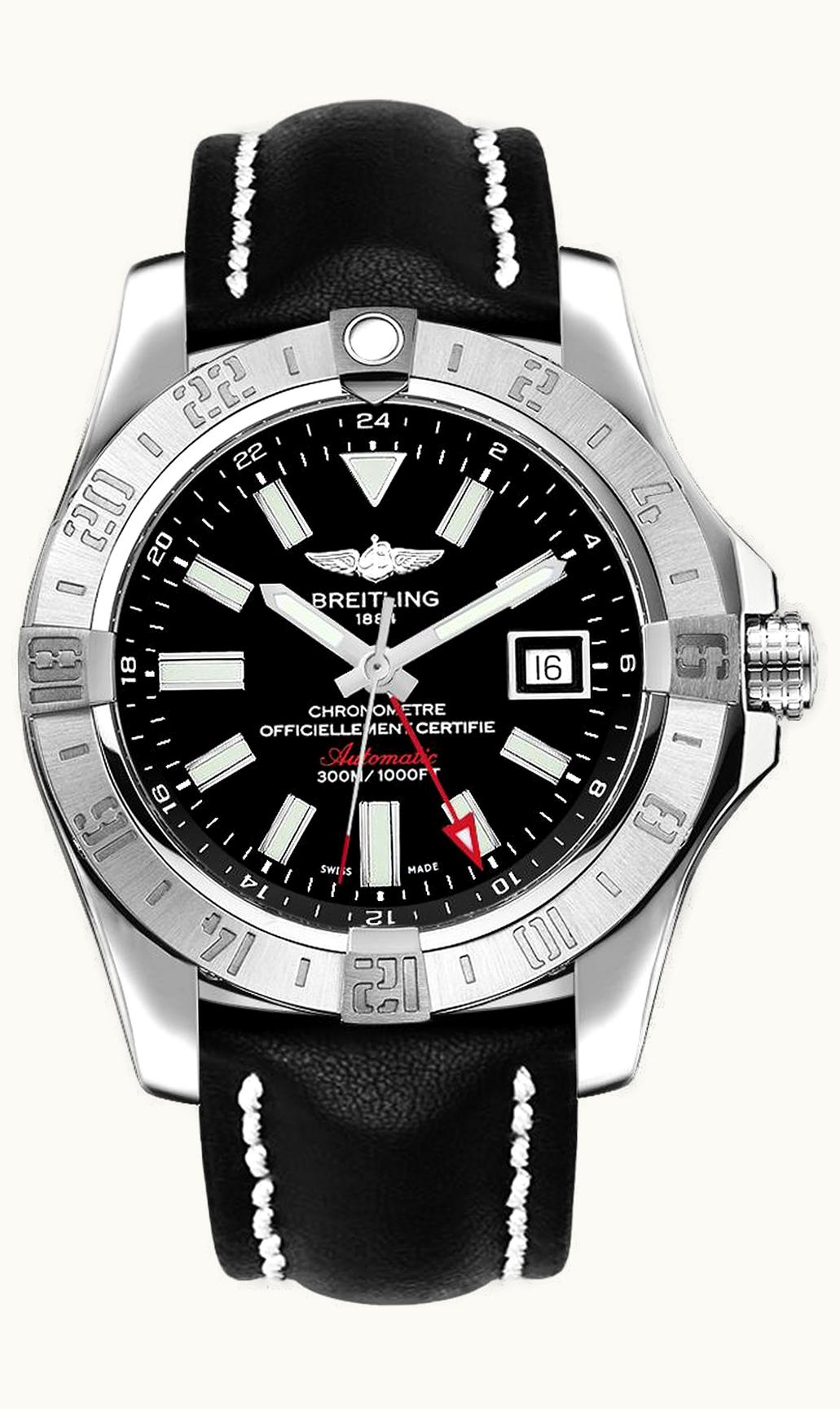 Breitling Avenger II GMT Stainless Steel / Volcano Black / Calf / Folding