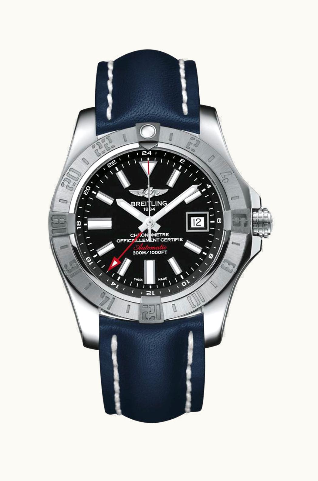 Breitling Avenger II GMT Stainless Steel / Volcano Black / Calf / Pin