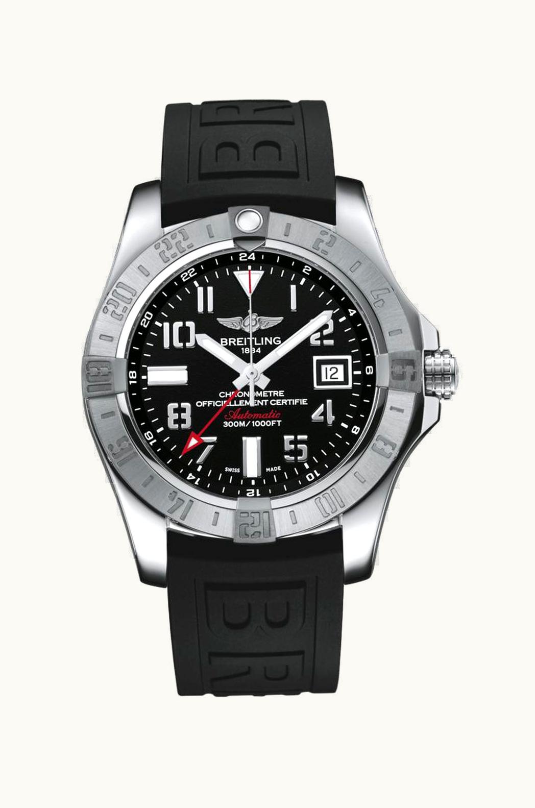 Breitling Avenger II GMT Stainless Steel / Volcano Black / Rubber / Folding