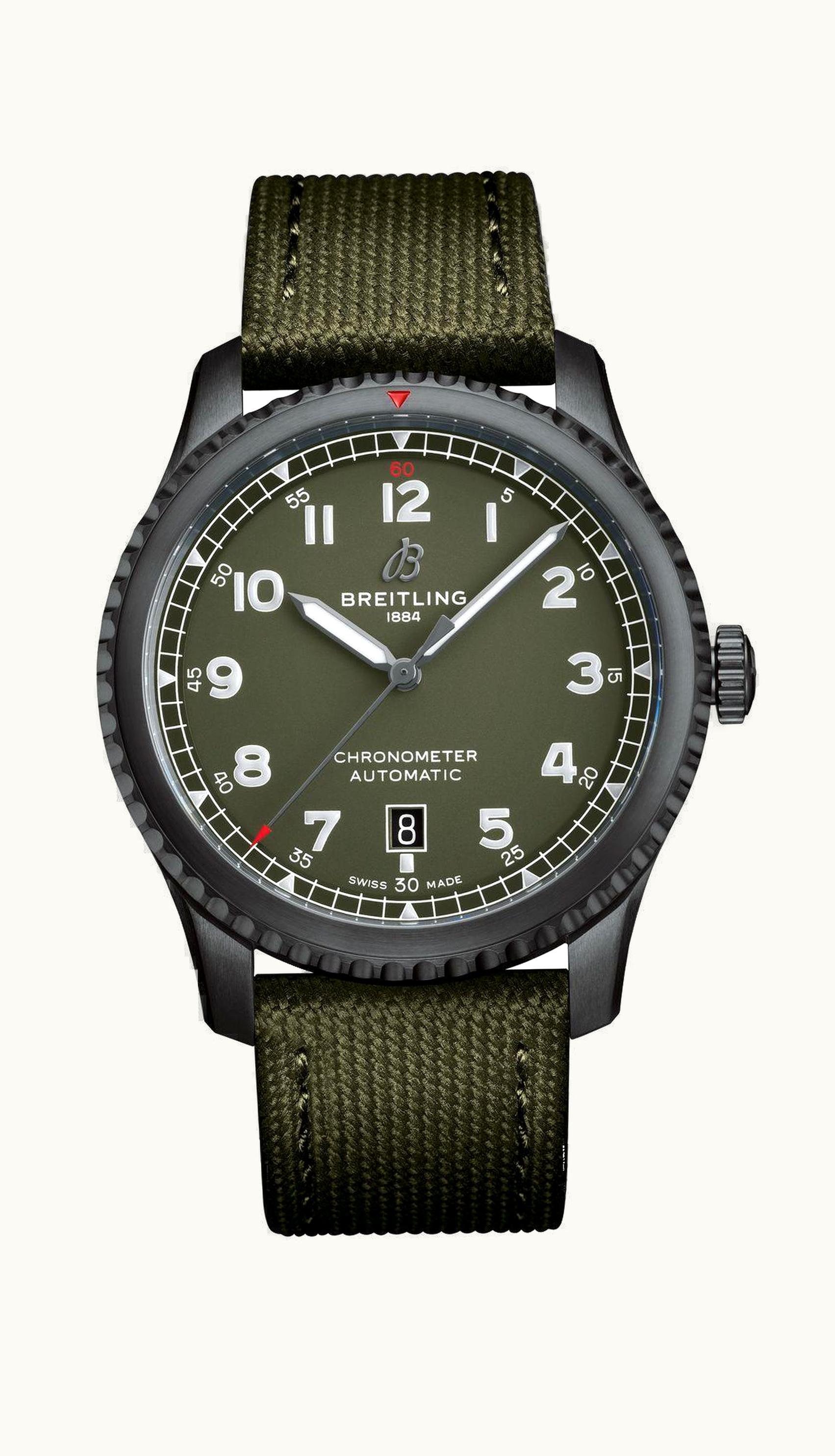 Breitling Aviator 8 Automatic 41 Blacksteel / Curtiss Warhawk / Canvas / Pin