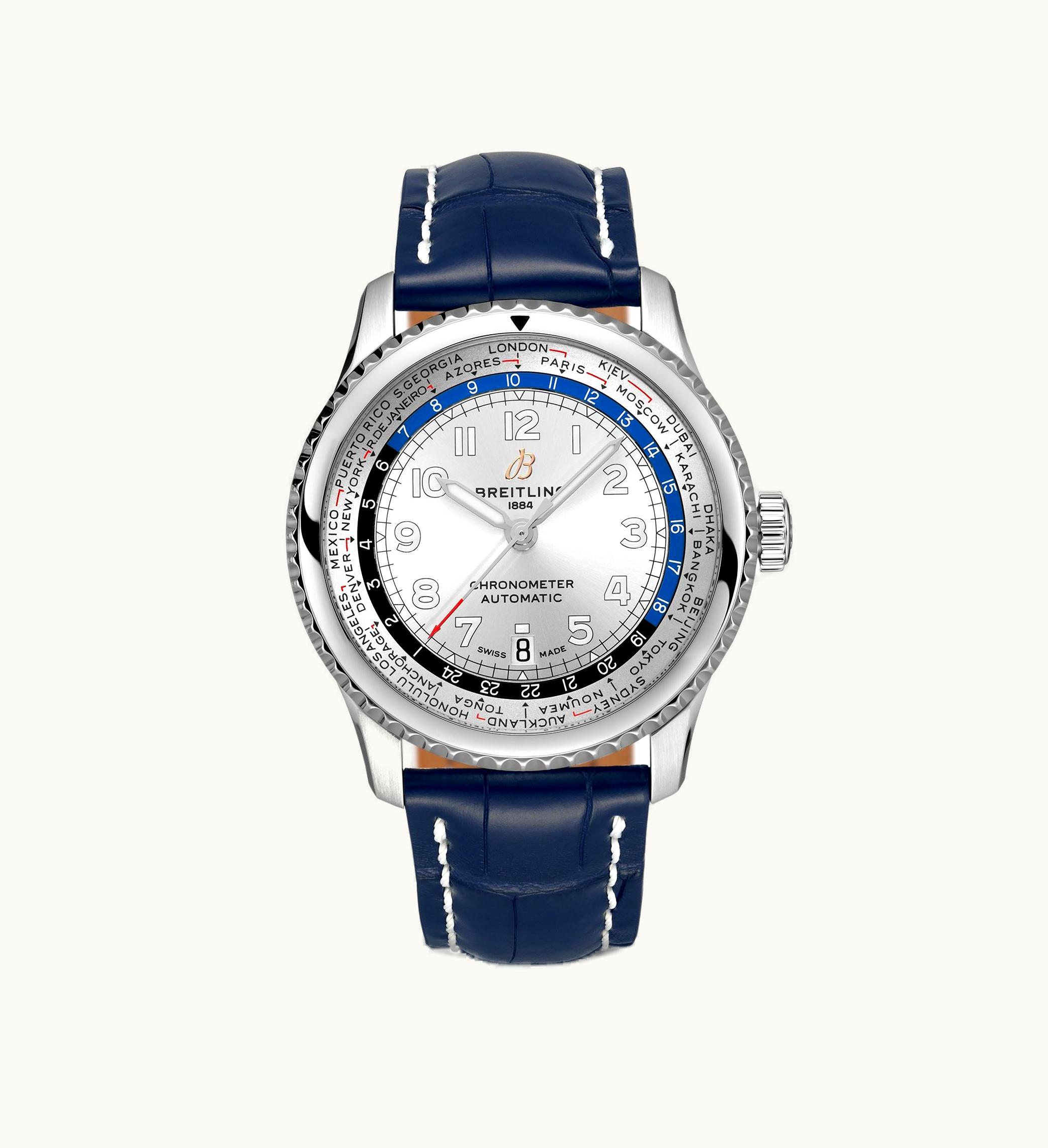 Breitling Navitimer 8 B35 Automatic Unitime 43 Stainless Steel / Silver / Blue Croco