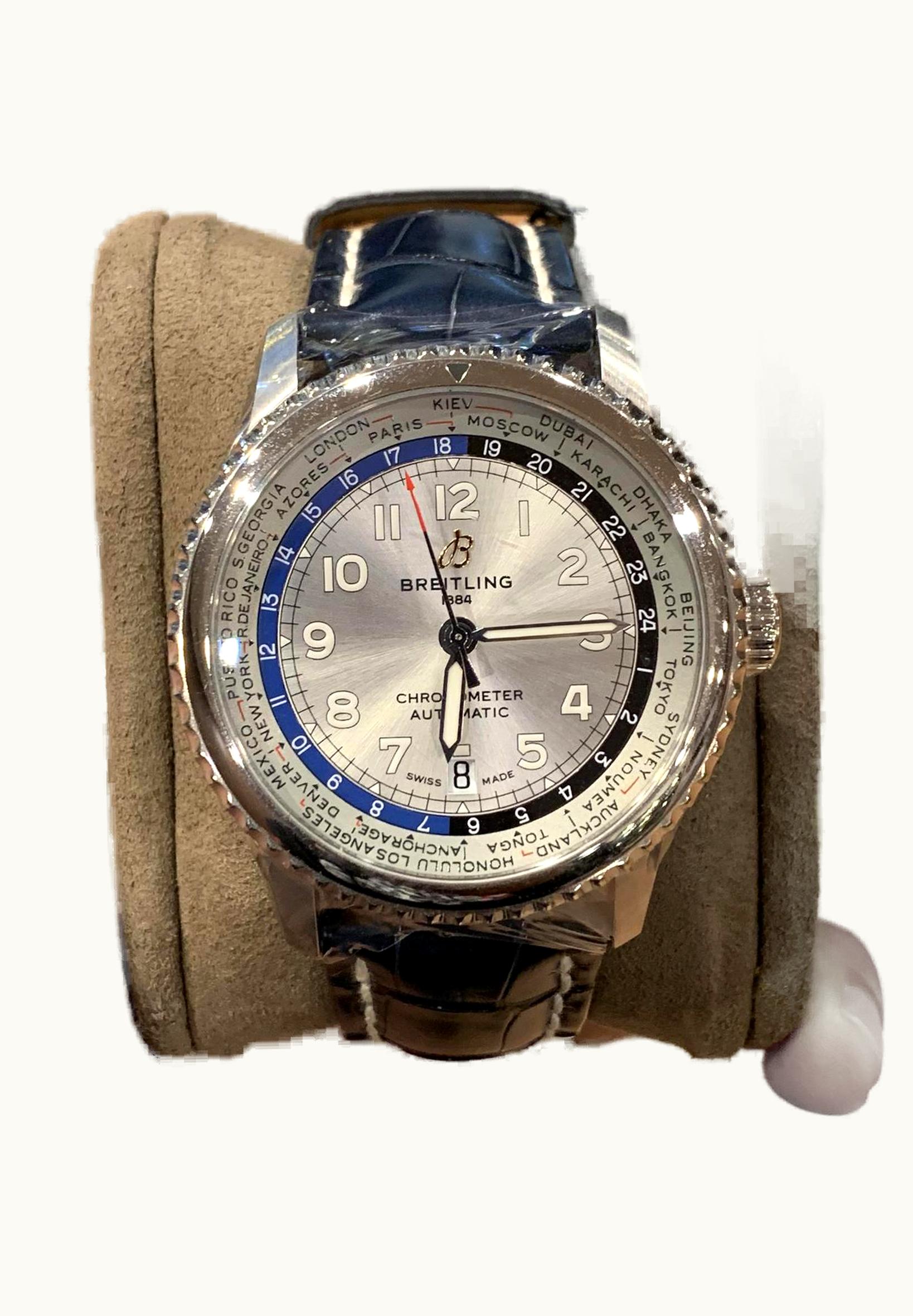 Breitling Navitimer 8 B35 Automatic Unitime 43 Stainless Steel / Silver / Blue Croco / Folding