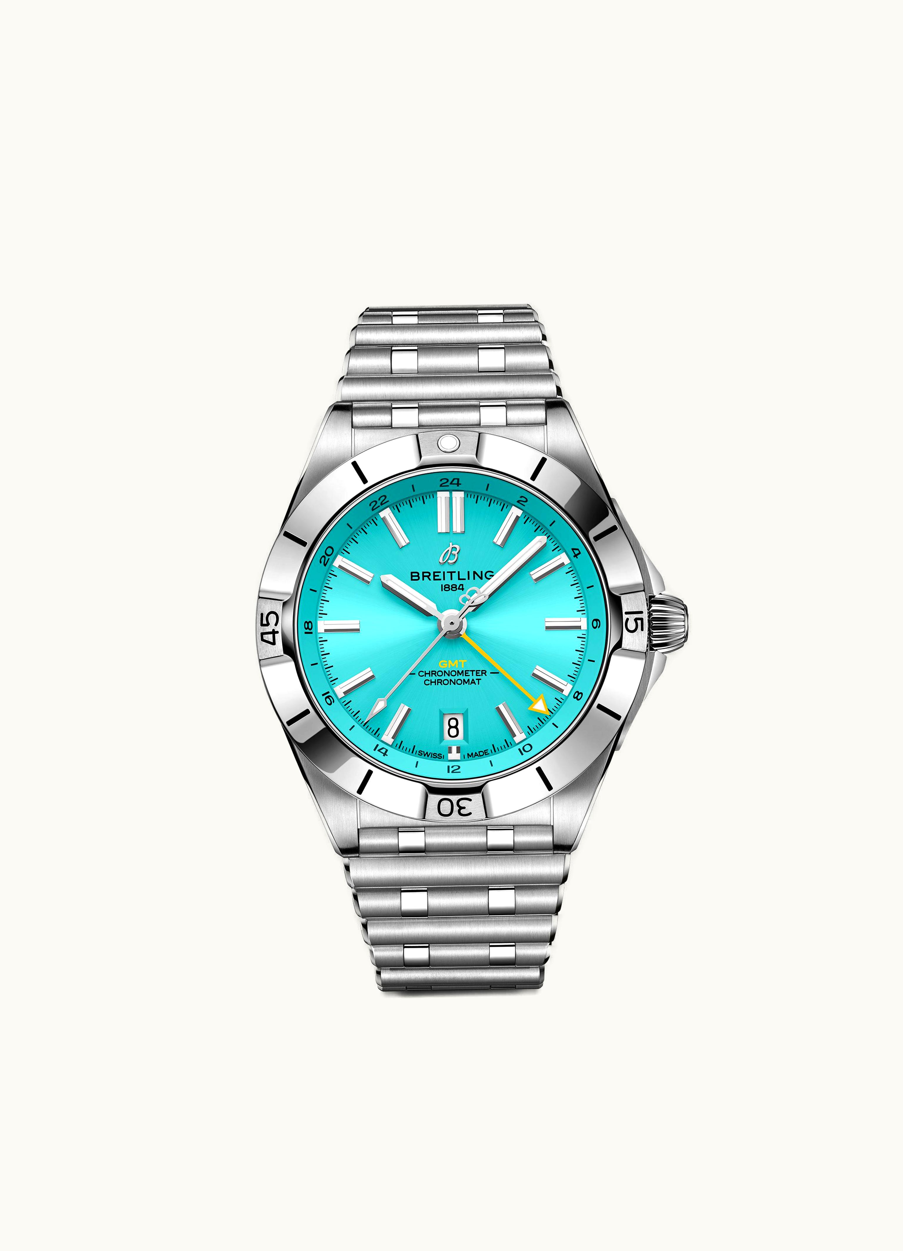 Breitling Chronomat 40 GMT Stainless Steel / Turquoise / Hong Kong