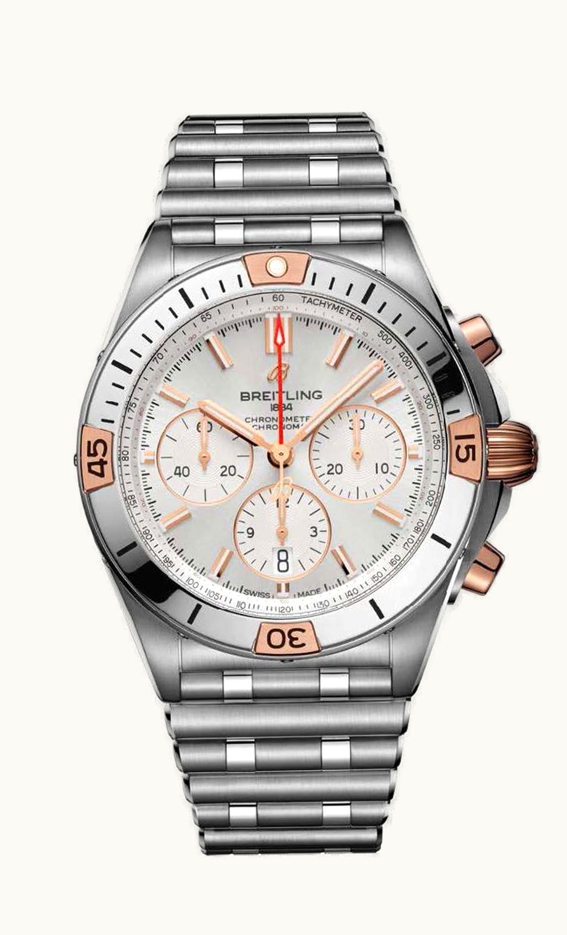 Breitling Chronomat B01 42 Stainless Steel / Red Gold / Silver  / Rouleaux