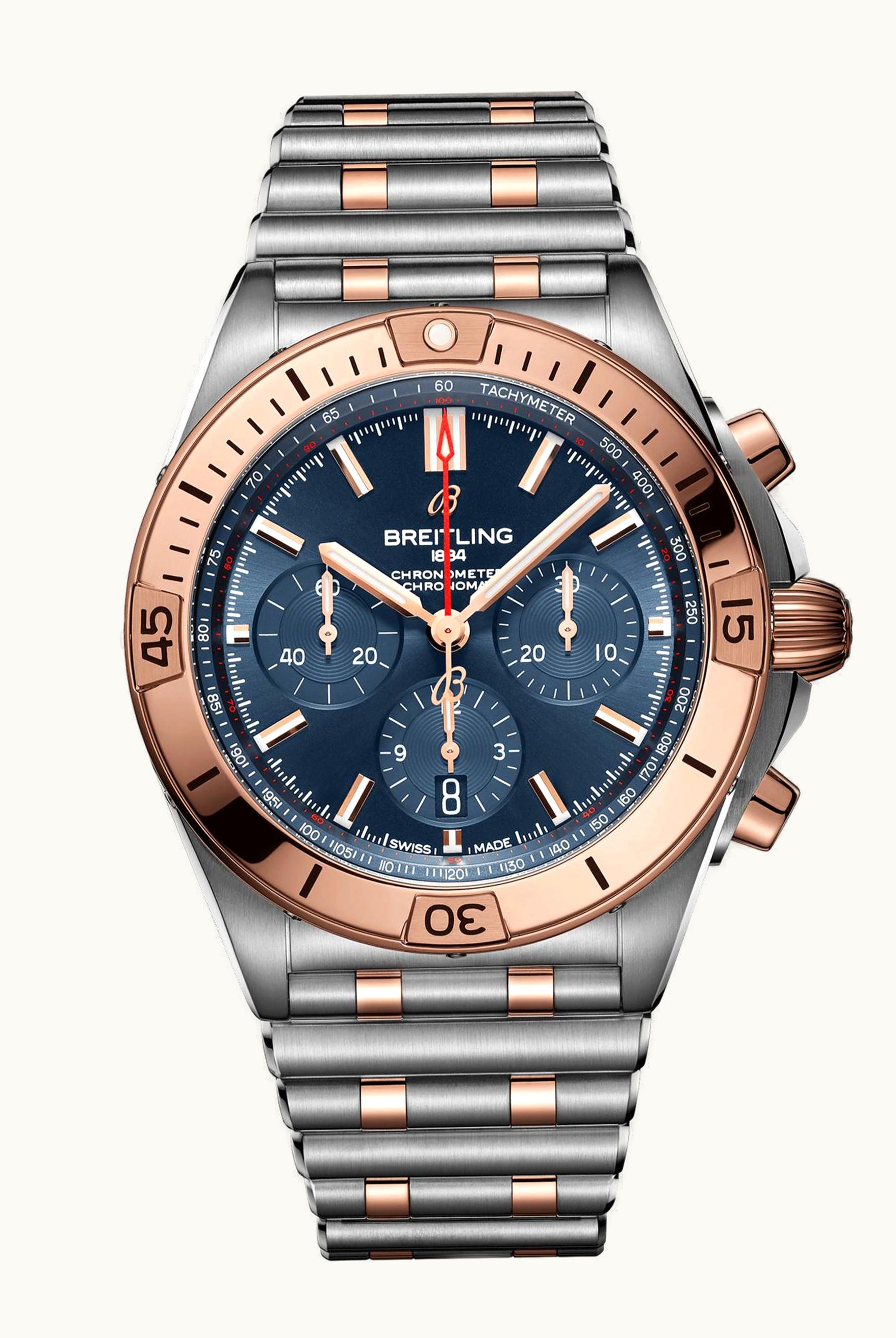 Breitling Chronomat B01 42 Stainless Steel / Red Gold / Blue / Rouleaux