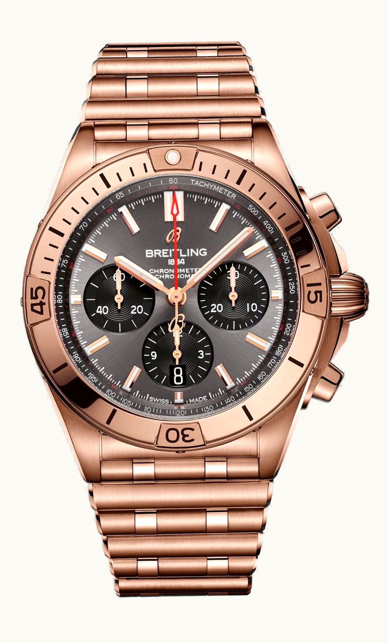 Breitling Chronomat B01 42 Red Gold / Anthracite / Rouleaux