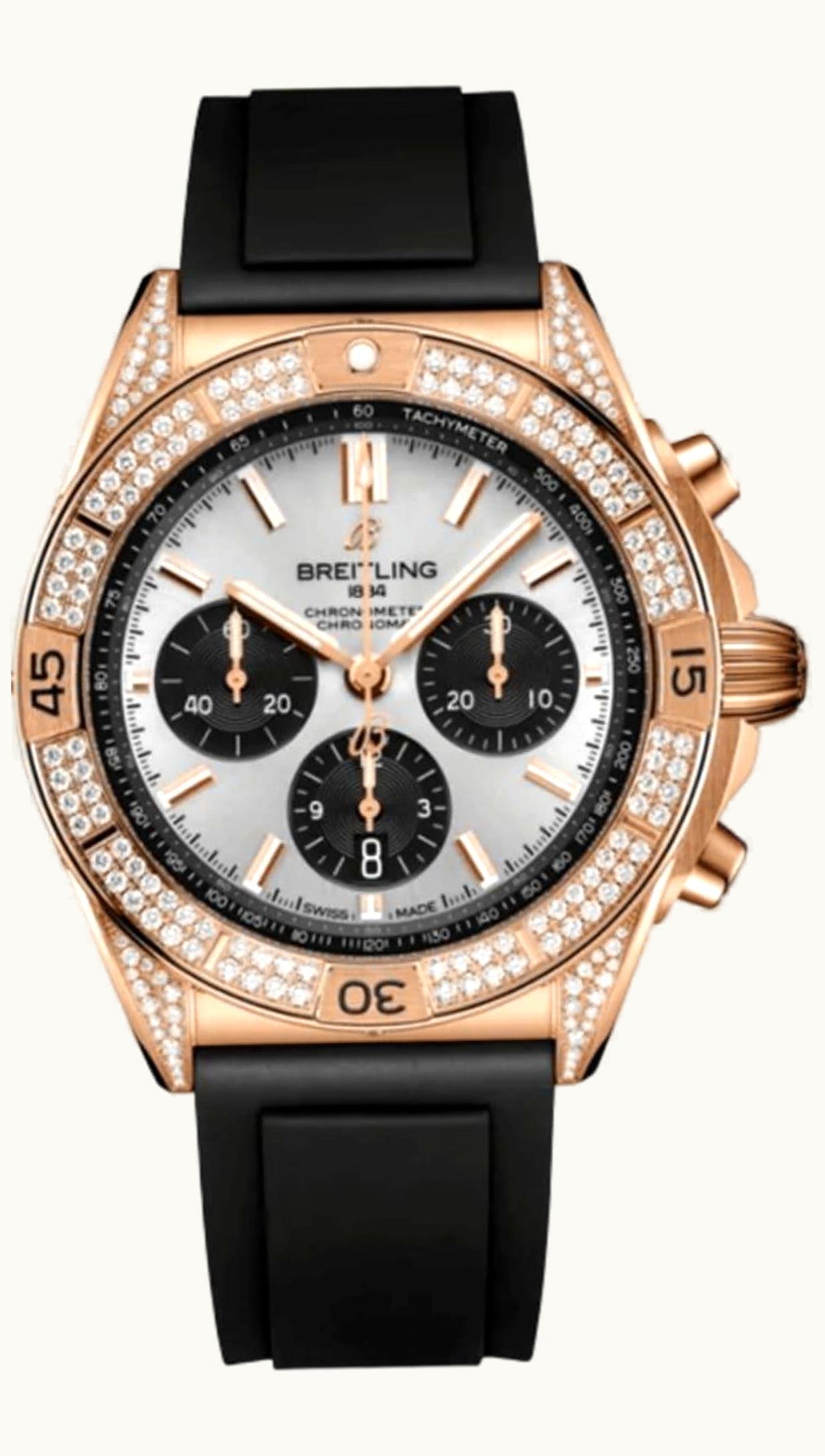 Breitling Chronomat B01 42 Red Gold - Diamond / Silver / Rubber