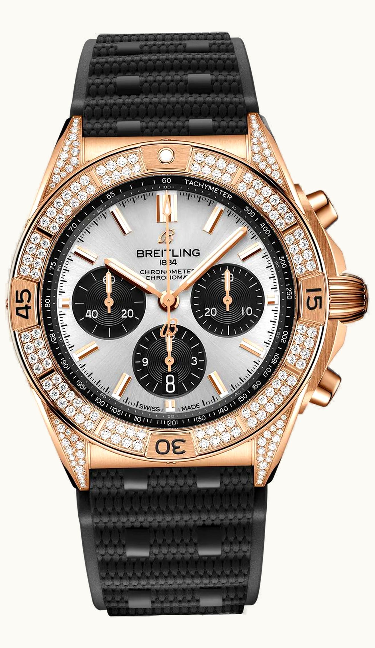 Breitling Chronomat B01 42 Red Gold - Diamond / Silver / Rubber