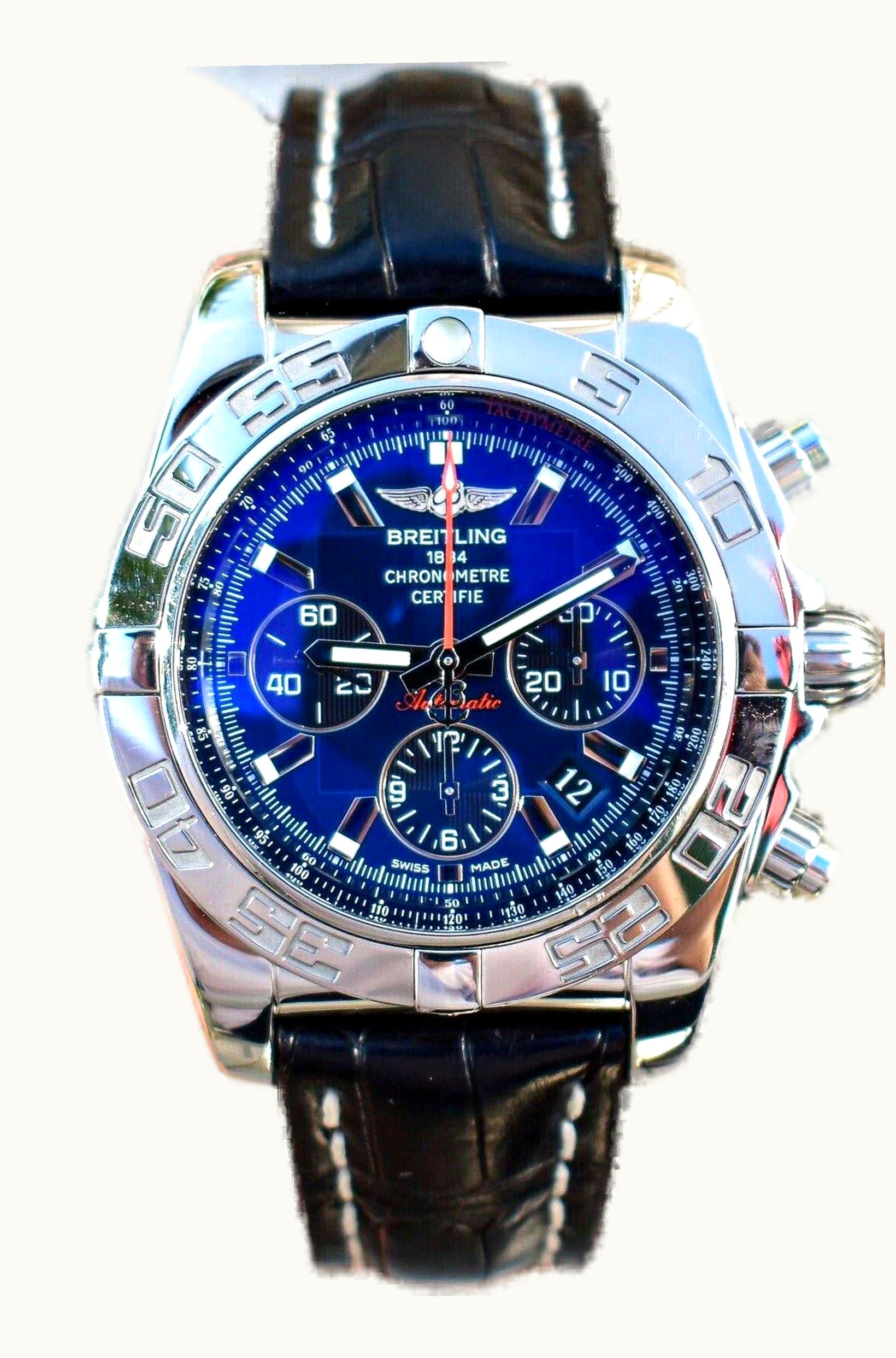 Breitling Chronomat B01 Chronograph 44 Stainless Steel / Blackeye Blue / Croco / Folding