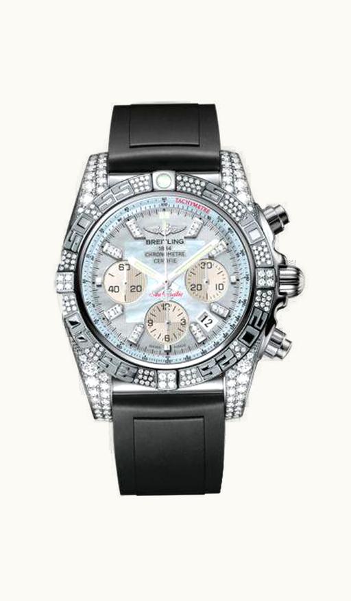 Breitling Chronomat 44 White Gold Diamondworks / Gray Pearl Diamond / Rubber