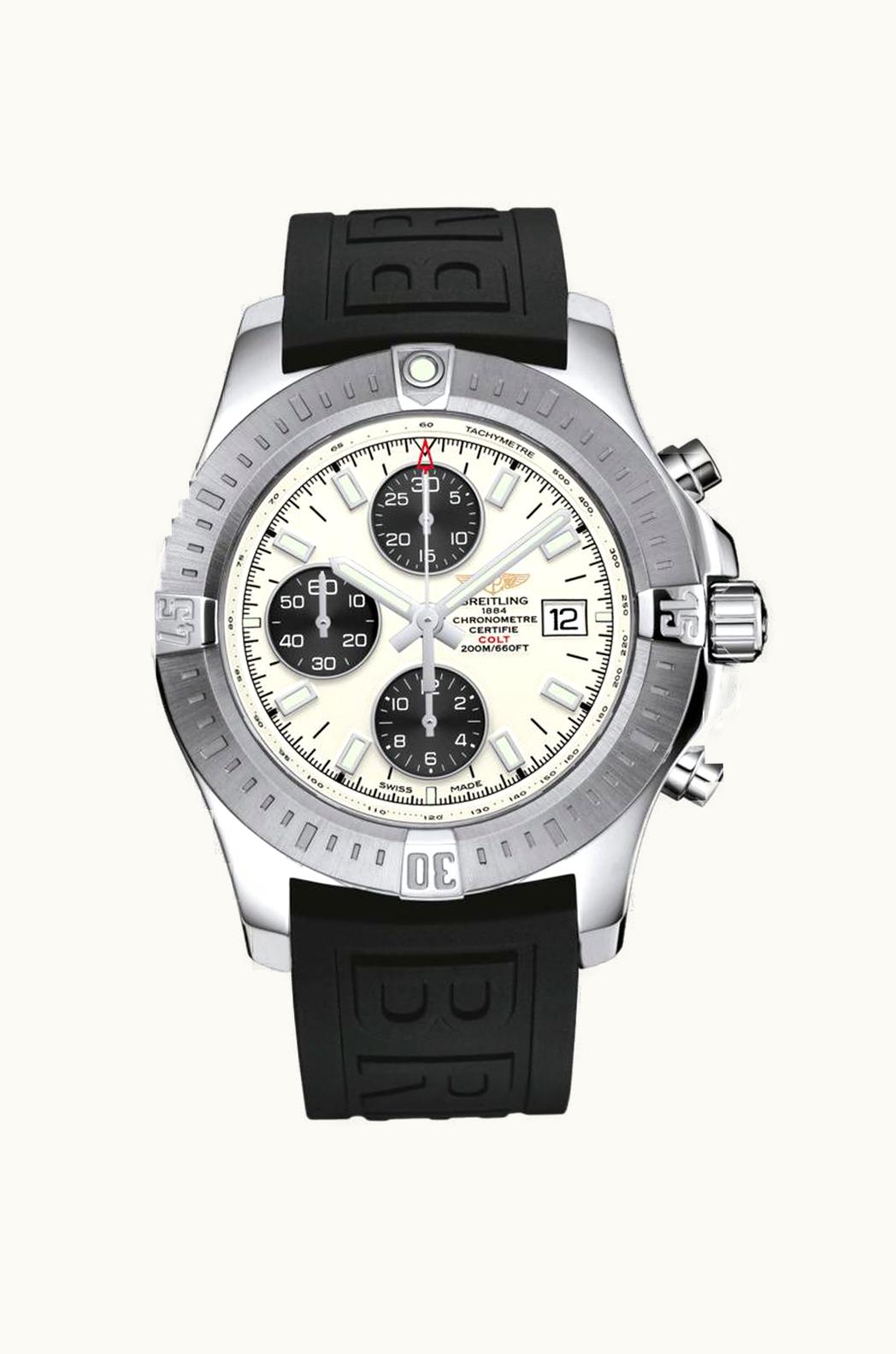 Breitling Colt Chronograph Automatic Stainless Steel / Stratus Silver / Rubber / Folding