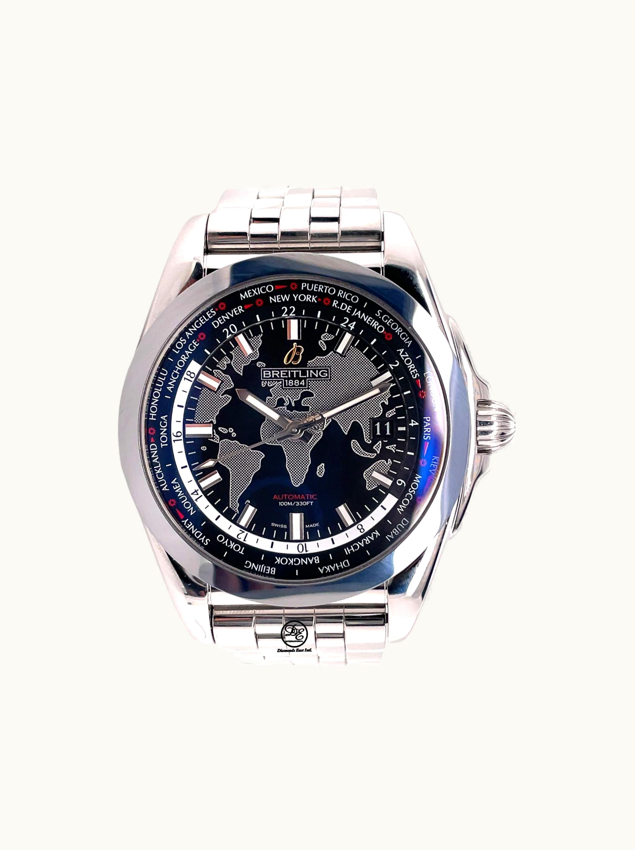 Breitling Galactic Unitime Stainless Steel / SleekT / Trophy Black / Croco