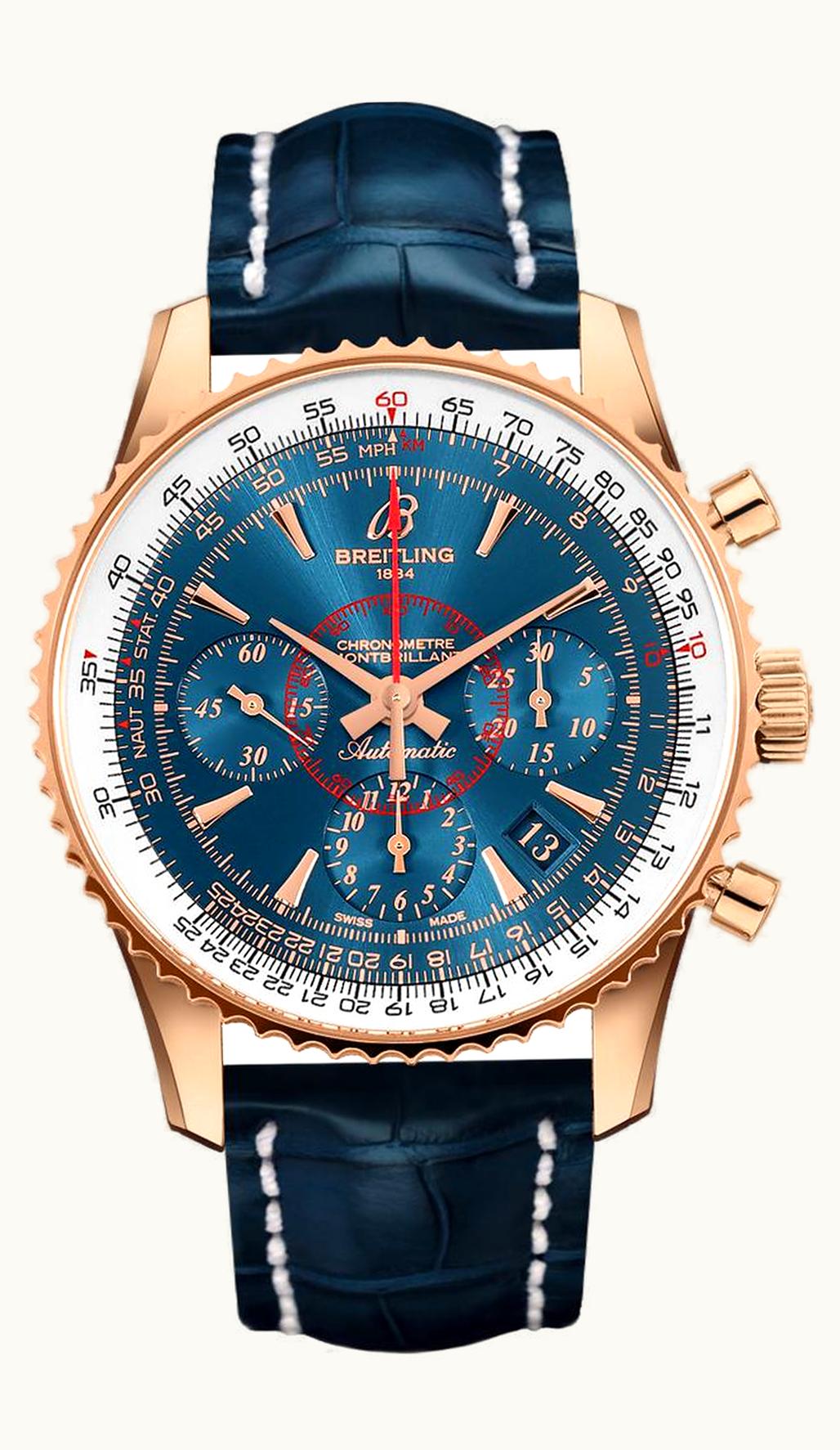 Breitling Montbrillant 01 Red Gold / Aurora Blue / Croco