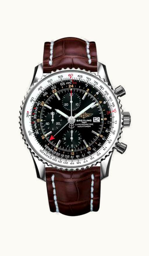 Breitling Navitimer World Stainless Steel / Black / Croco / Pin