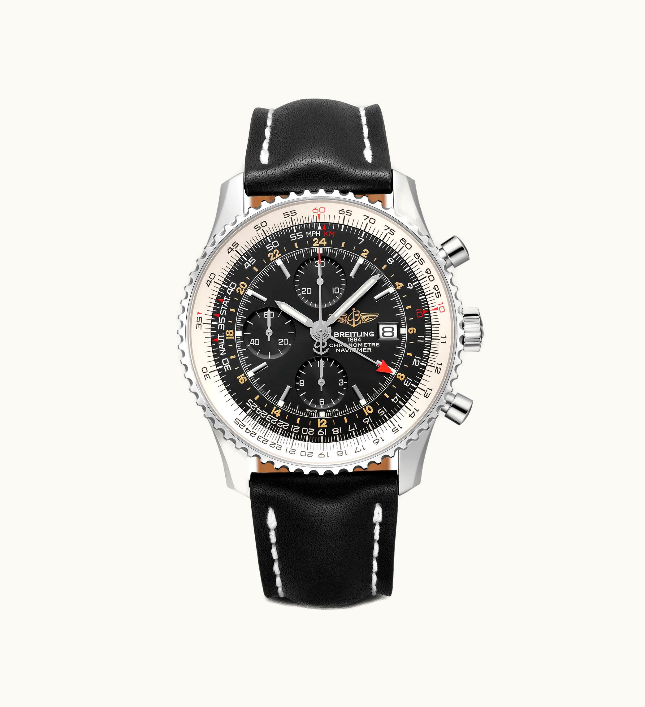 Breitling Navitimer World Stainless Steel / Black / Calf / Pin