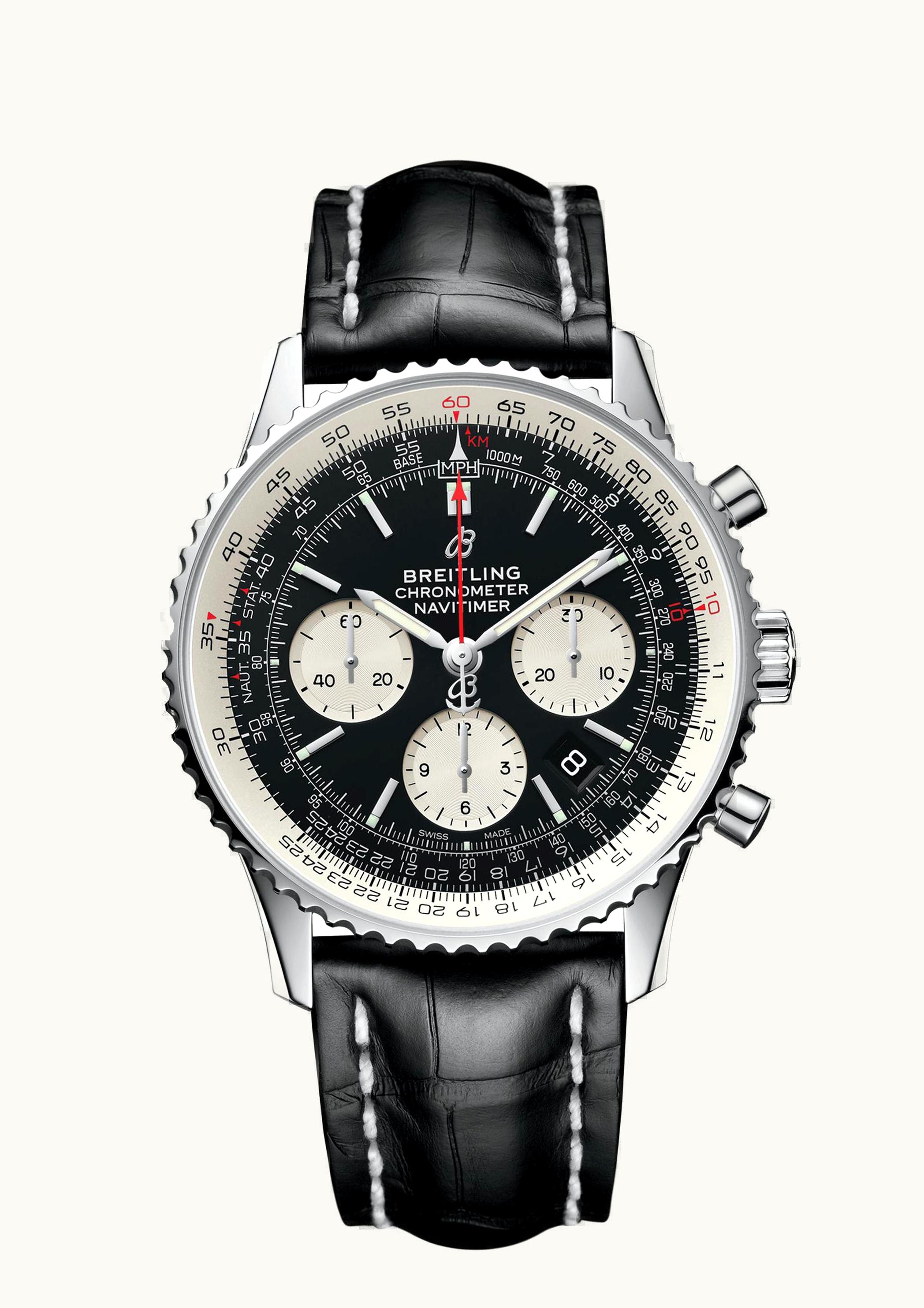 Breitling Navitimer 1 B01 Chronograph 43 Stainless Steel / Black / Croco /  Pin