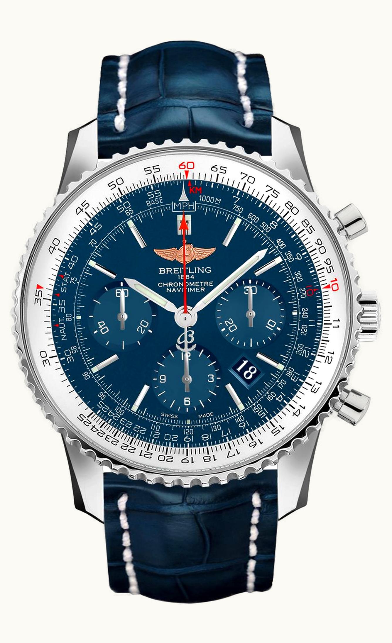 Breitling Navitimer 01 46 Stainless Steel / Aurora Blue / Croco / Pn