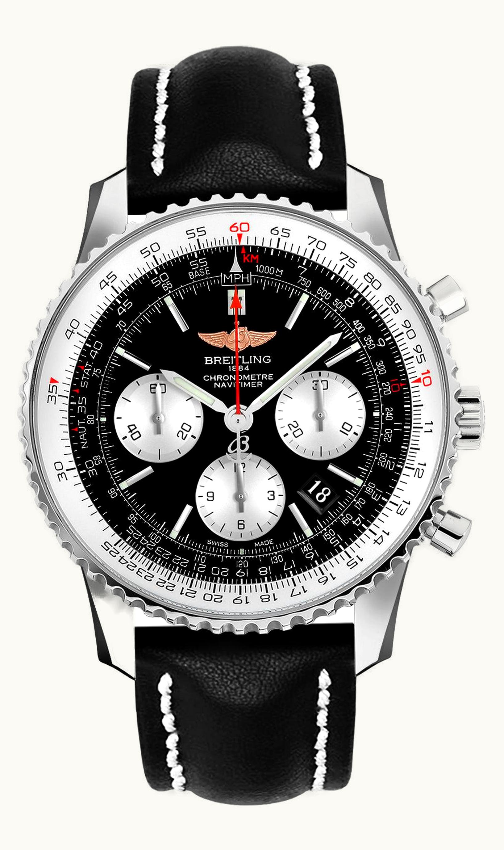 Breitling Navitimer 1 Chronograph GMT Stainless Steel / Black / Calf / Folding