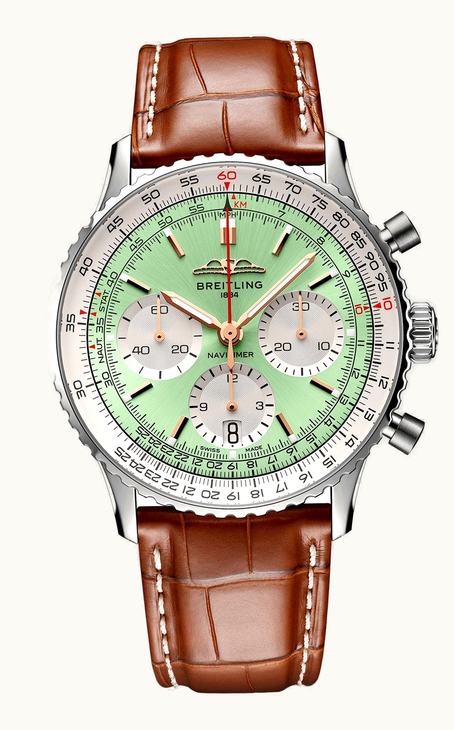 Breitling Navitimer B01 Chronograph 41 Stainless Steel / Mint Green / Alligator - Folding