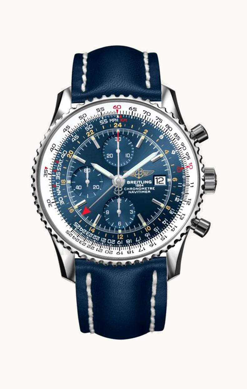 Breitling Navitimer World Stainless Steel / Blue / Calf / Pin