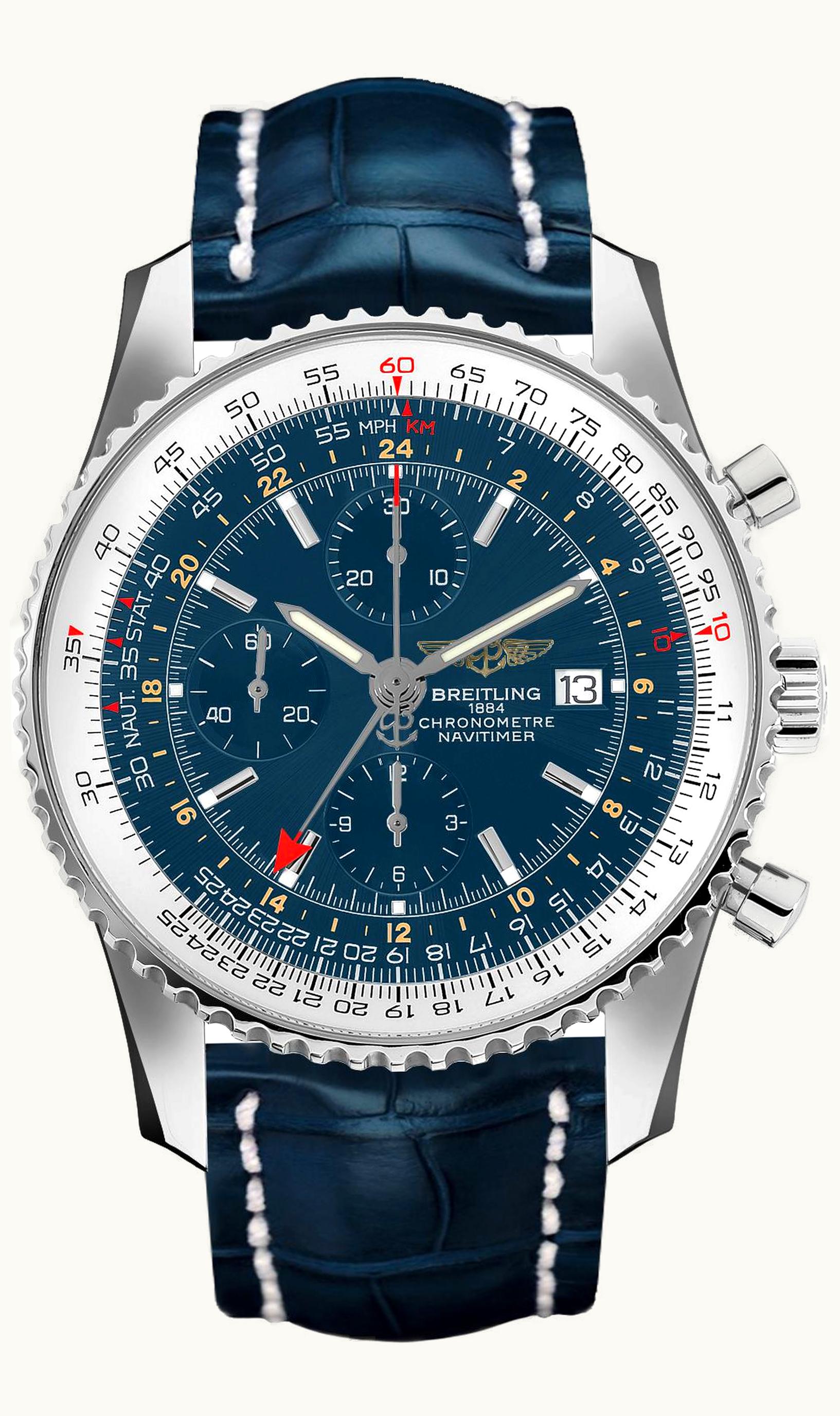 Breitling Navitimer World Stainless Steel / Blue / Croco / Pin