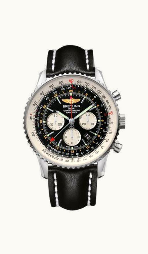 Breitling Navitimer GMT Stainless Steel / Black / Calf / Pin