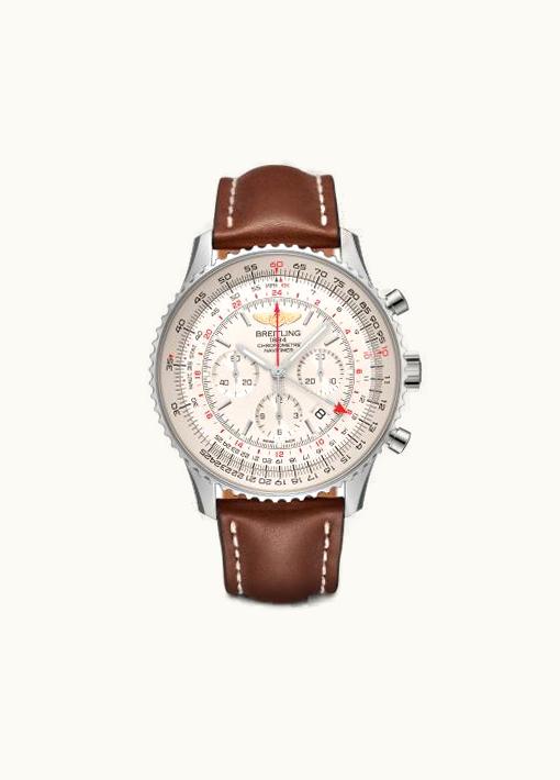 Breitling Navitimer GMT Stainless Steel / Silver / Calf / Pin