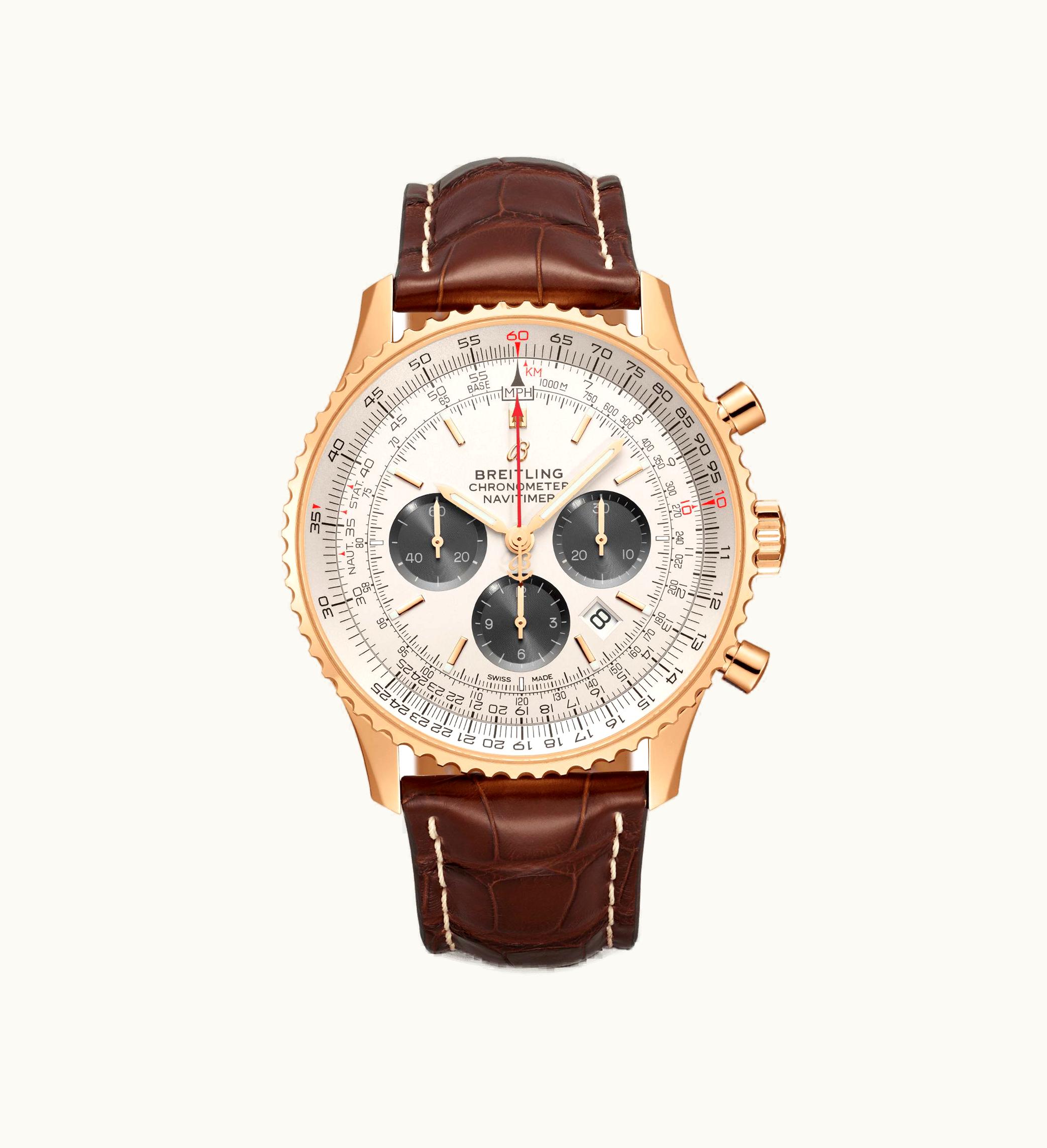 Breitling Navitimer 1 B01 Chronograph 46 Red Gold / Silver / Croco / Pin