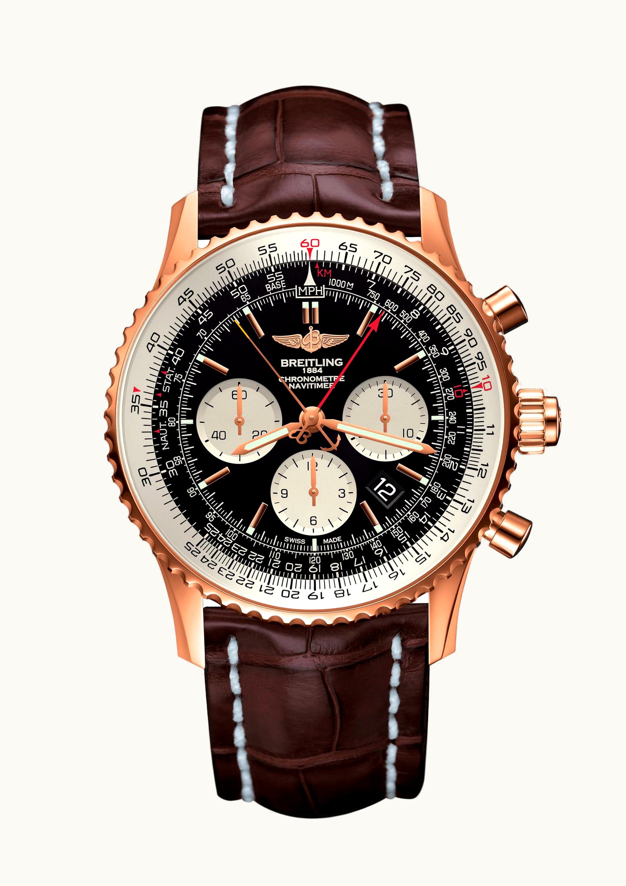 Breitling Navitimer Rattrapante Red Gold / Black / Croco / Folding