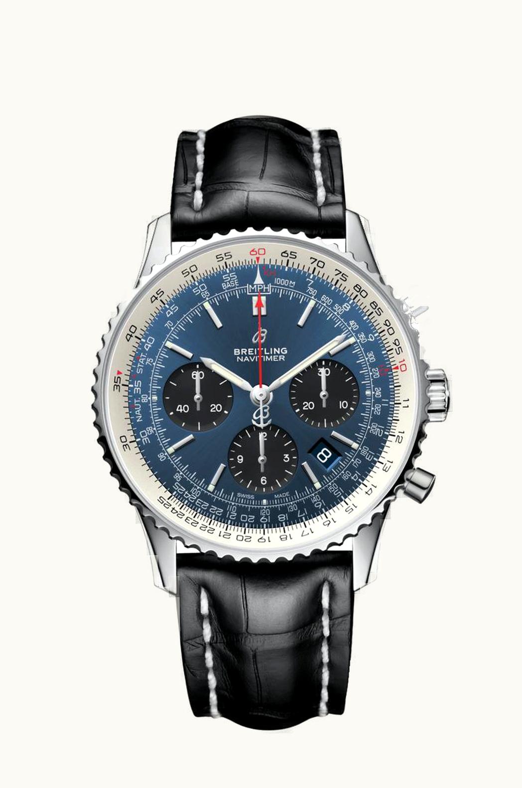 Breitling Navitimer 1 B01 Chronograph 43 Stainless Steel / Blue / Croco / Folding